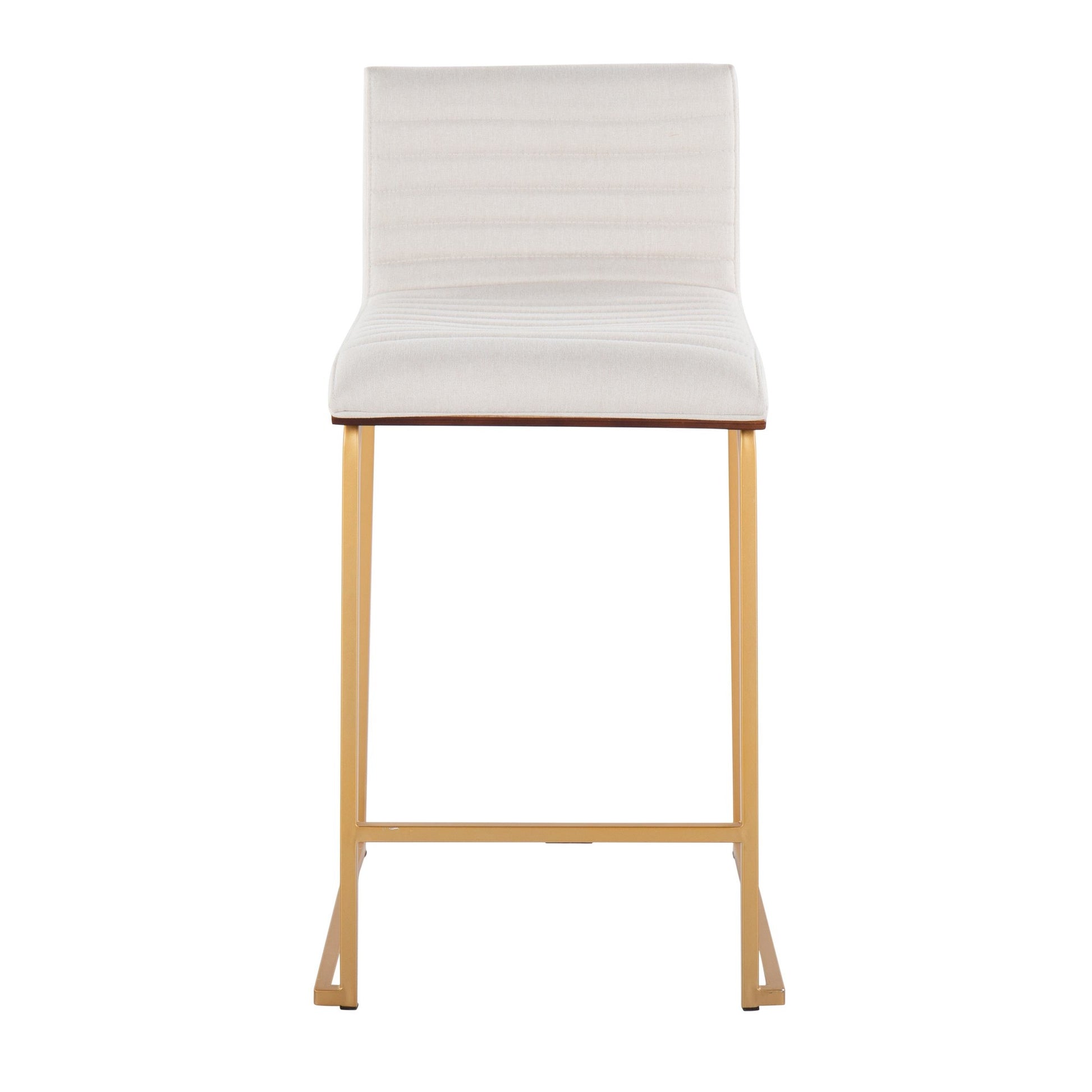 Mason Mara 26" Contemporary Fixed-Height Counter Stool in Gold Metal, Walnut Wood and Cream Fabric By LumiSource - Set of 2 | Counter Stools | Modishstore - 2