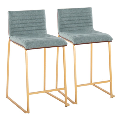Mason Mara 26" Contemporary Fixed-Height Counter Stool in Gold Metal, Walnut Wood and Cream Fabric By LumiSource - Set of 2 | Counter Stools | Modishstore - 9