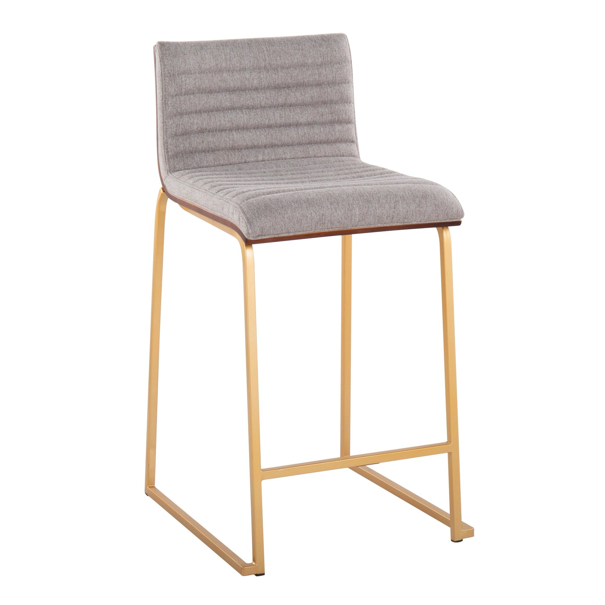 Mason Mara 26" Contemporary Fixed-Height Counter Stool in Gold Metal, Walnut Wood and Cream Fabric By LumiSource - Set of 2 | Counter Stools | Modishstore - 21
