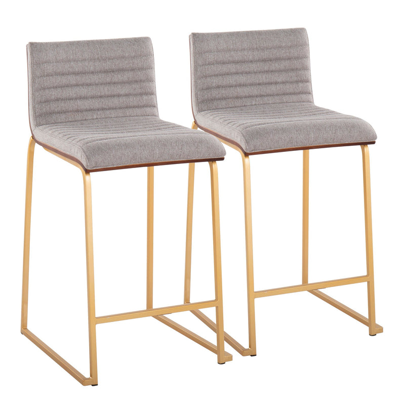 Mason Mara 26" Contemporary Fixed-Height Counter Stool in Gold Metal, Walnut Wood and Cream Fabric By LumiSource - Set of 2 | Counter Stools | Modishstore - 17