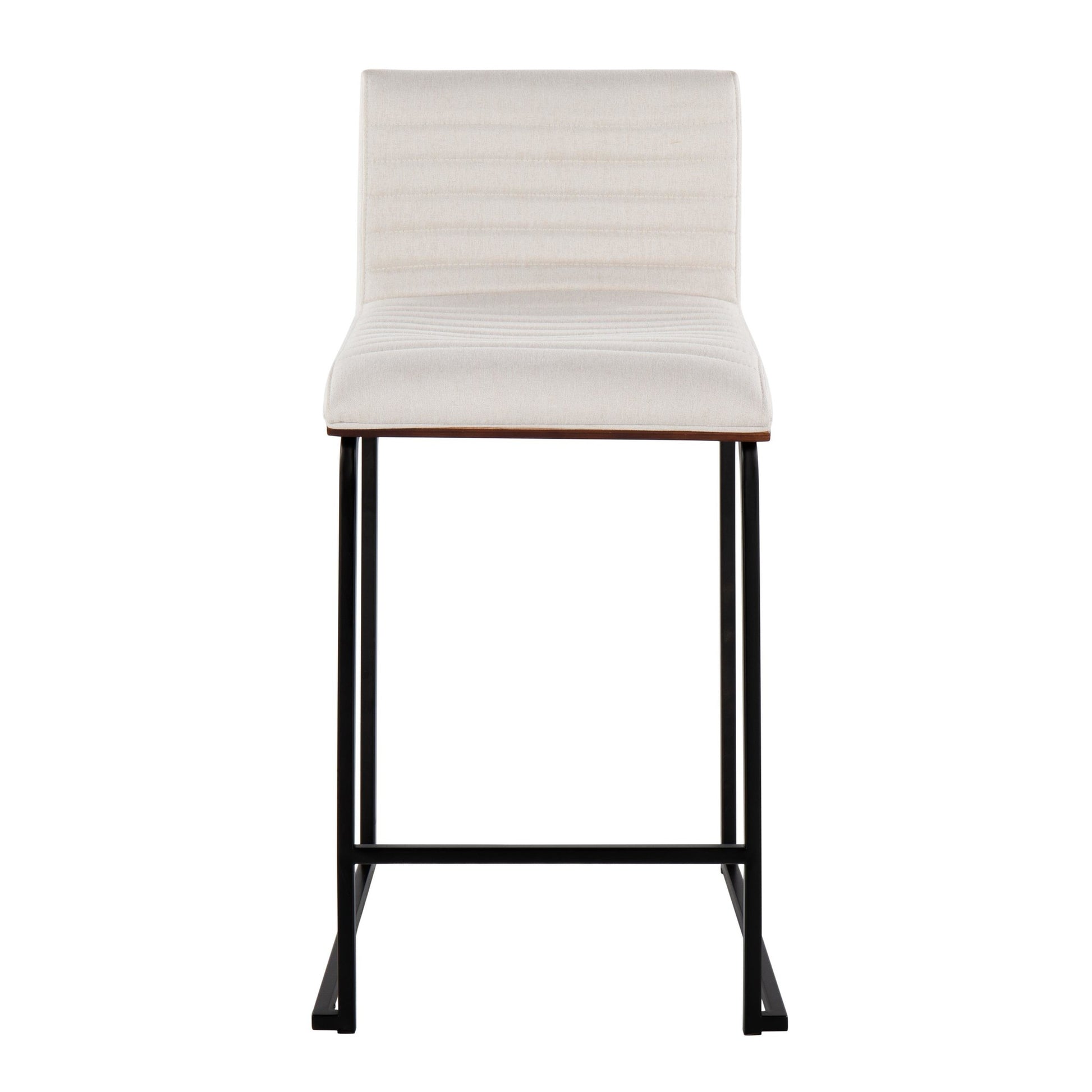 Mason Mara 26" Contemporary Fixed-Height Counter Stool in Black Metal, Walnut Wood and Cream Fabric By LumiSource - Set of 2 | Counter Stools | Modishstore - 2