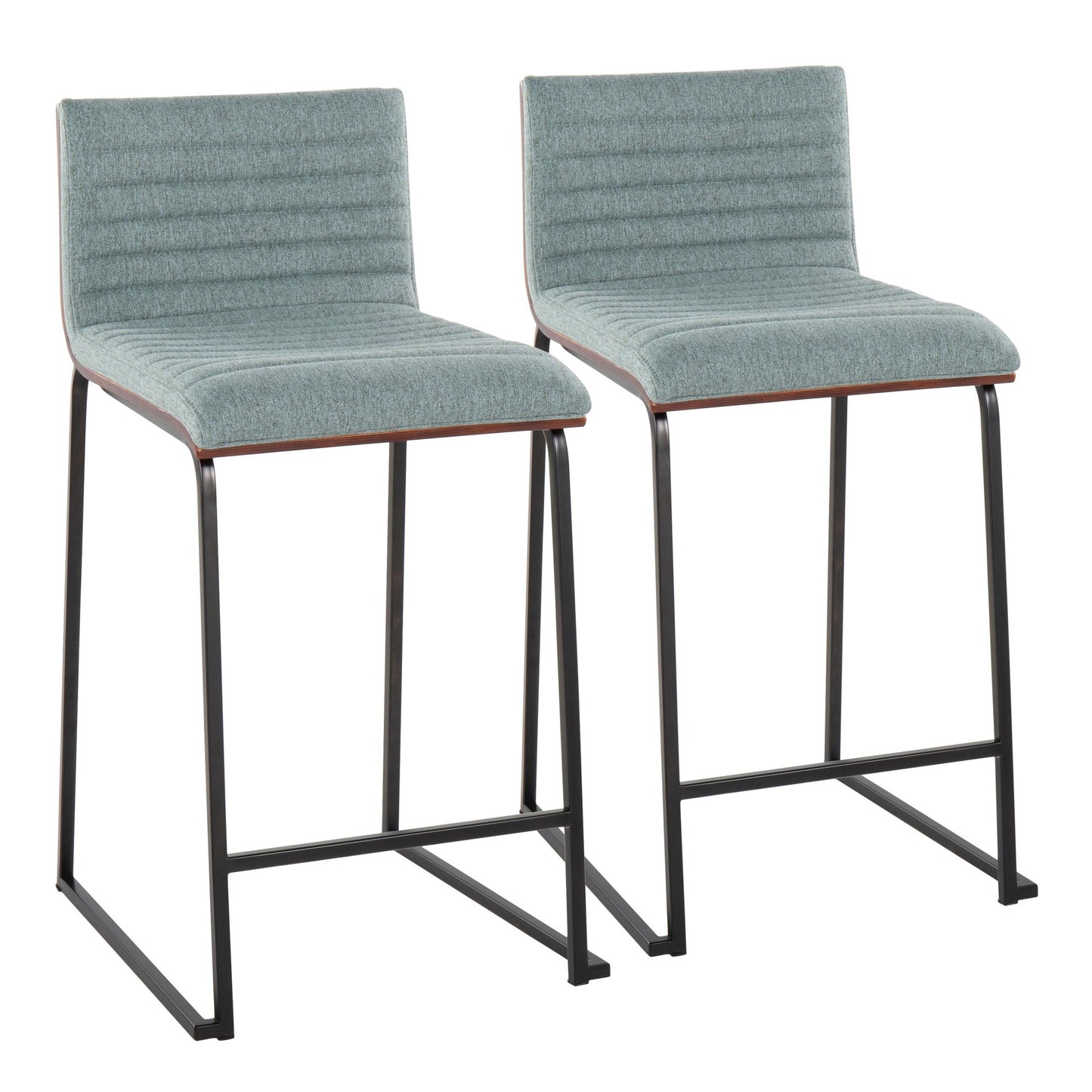 Mason Mara 26" Contemporary Fixed-Height Counter Stool in Black Metal, Walnut Wood and Cream Fabric By LumiSource - Set of 2 | Counter Stools | Modishstore - 9