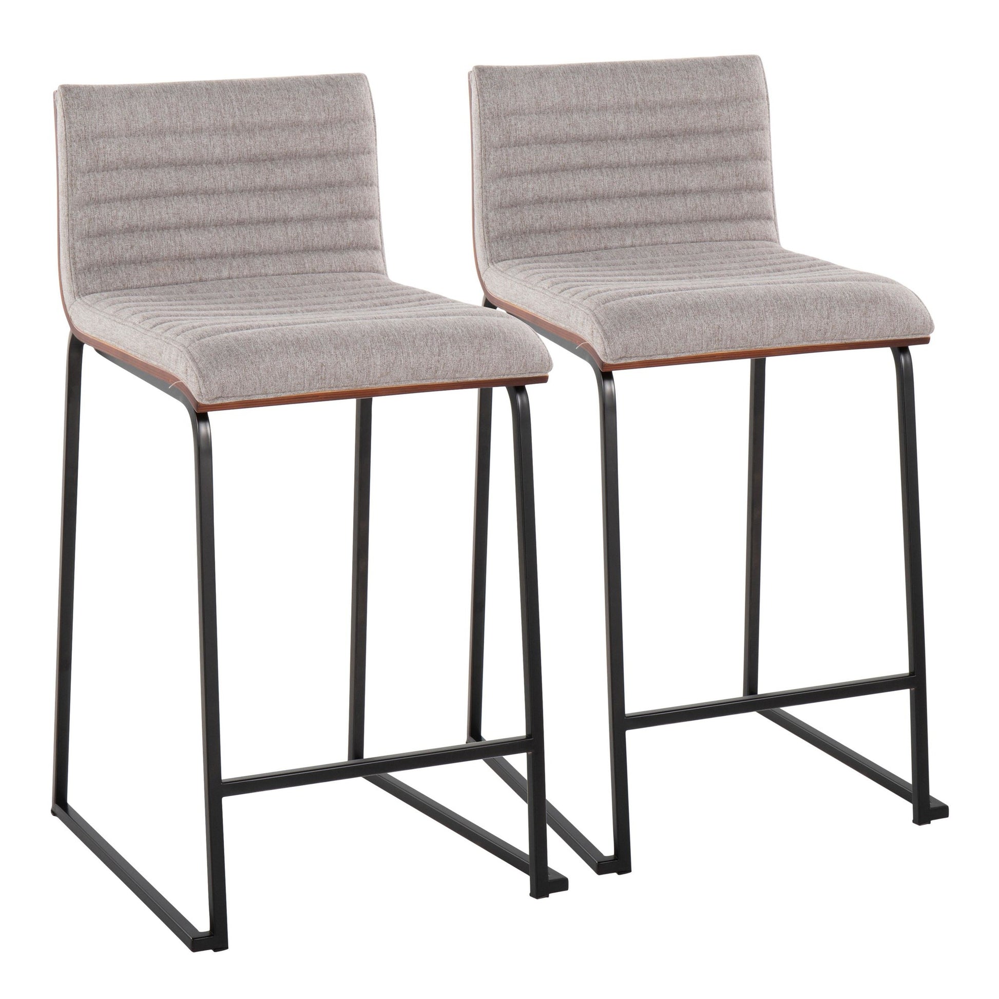 Mason Mara 26" Contemporary Fixed-Height Counter Stool in Black Metal, Walnut Wood and Cream Fabric By LumiSource - Set of 2 | Counter Stools | Modishstore - 17