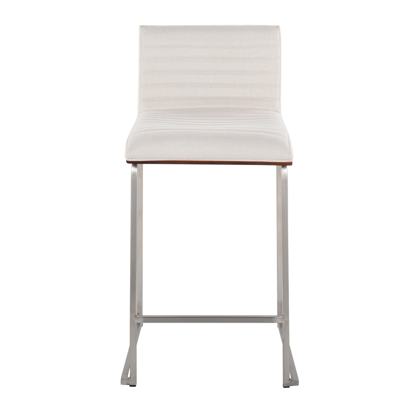 Mason Mara 26" Contemporary Fixed-Height Counter Stool in Stainless Steel, Walnut Wood and Cream Fabric By LumiSource - Set of 2 | Counter Stools | Modishstore - 2