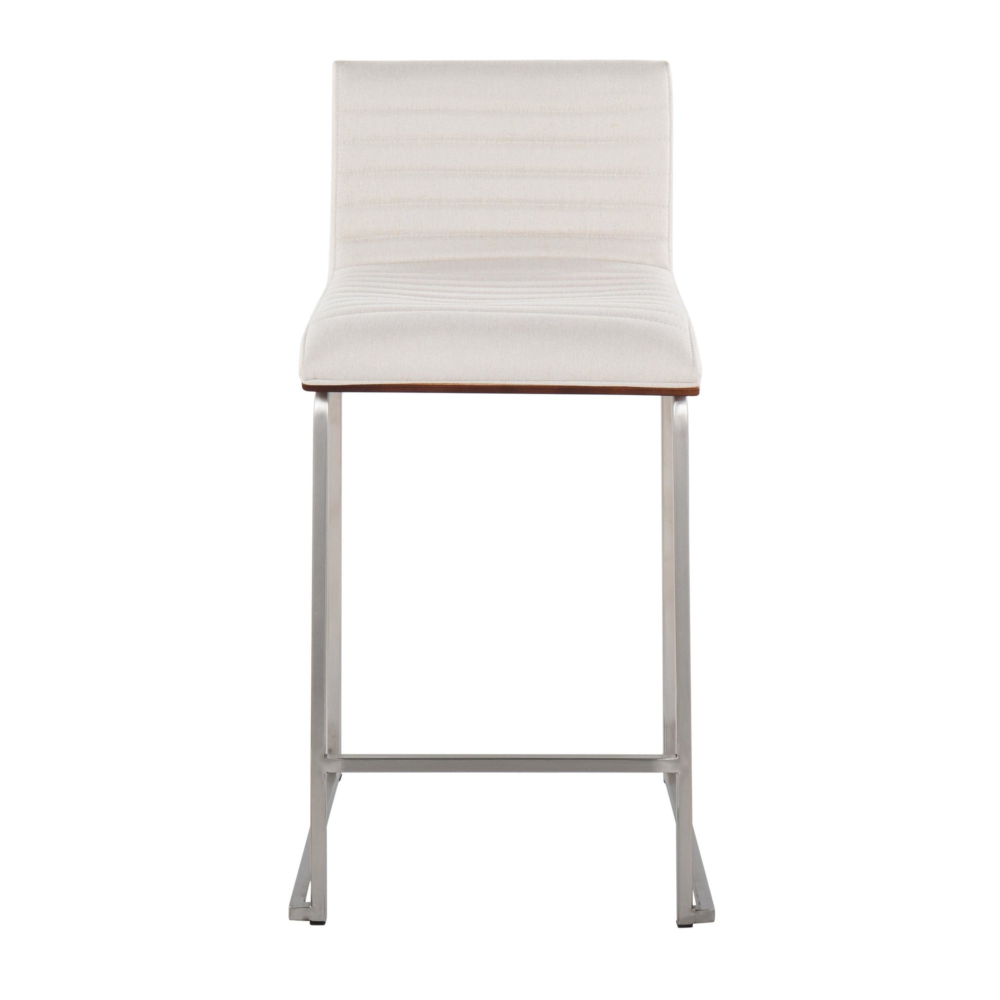 Mason Mara 26" Contemporary Fixed-Height Counter Stool in Stainless Steel, Walnut Wood and Cream Fabric By LumiSource - Set of 2 | Counter Stools | Modishstore - 2