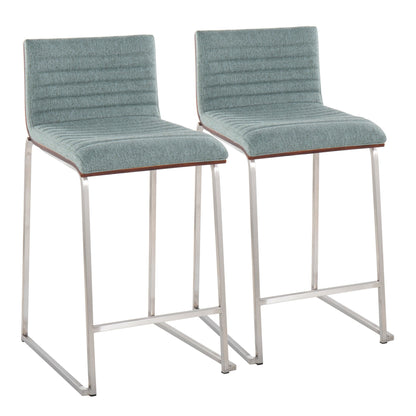 Mason Mara 26" Contemporary Fixed-Height Counter Stool in Stainless Steel, Walnut Wood and Cream Fabric By LumiSource - Set of 2 | Counter Stools | Modishstore - 9
