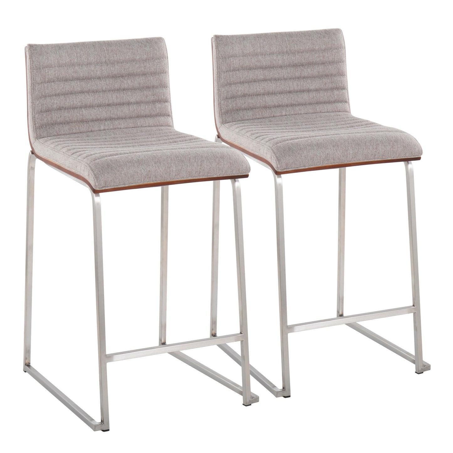 Mason Mara 26" Contemporary Fixed-Height Counter Stool in Stainless Steel, Walnut Wood and Cream Fabric By LumiSource - Set of 2 | Counter Stools | Modishstore - 17