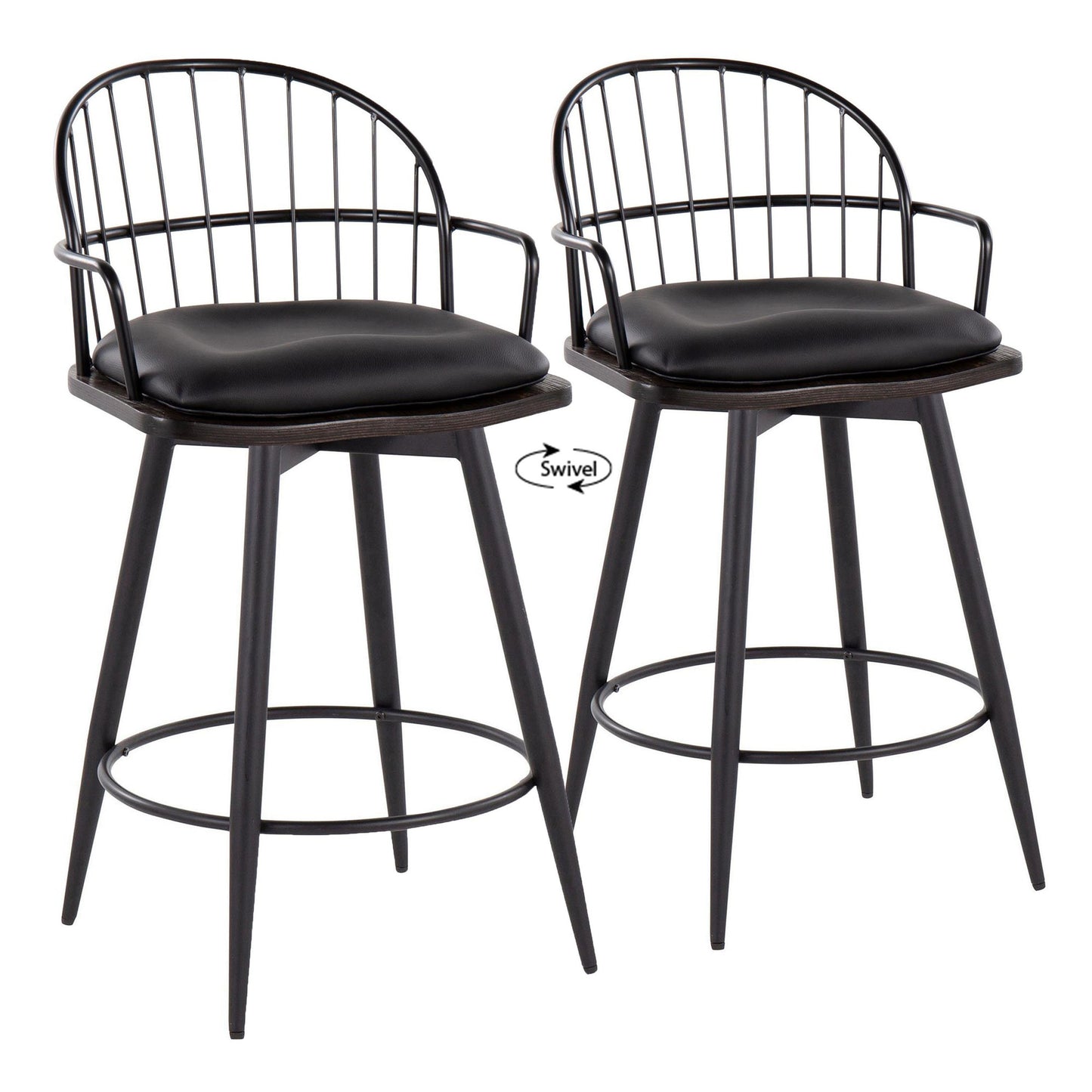 Riley 26" Fixed-Height Counter Stool with Arms - Set of 2 By LumiSource | Counter Stools | Modishstore - 3