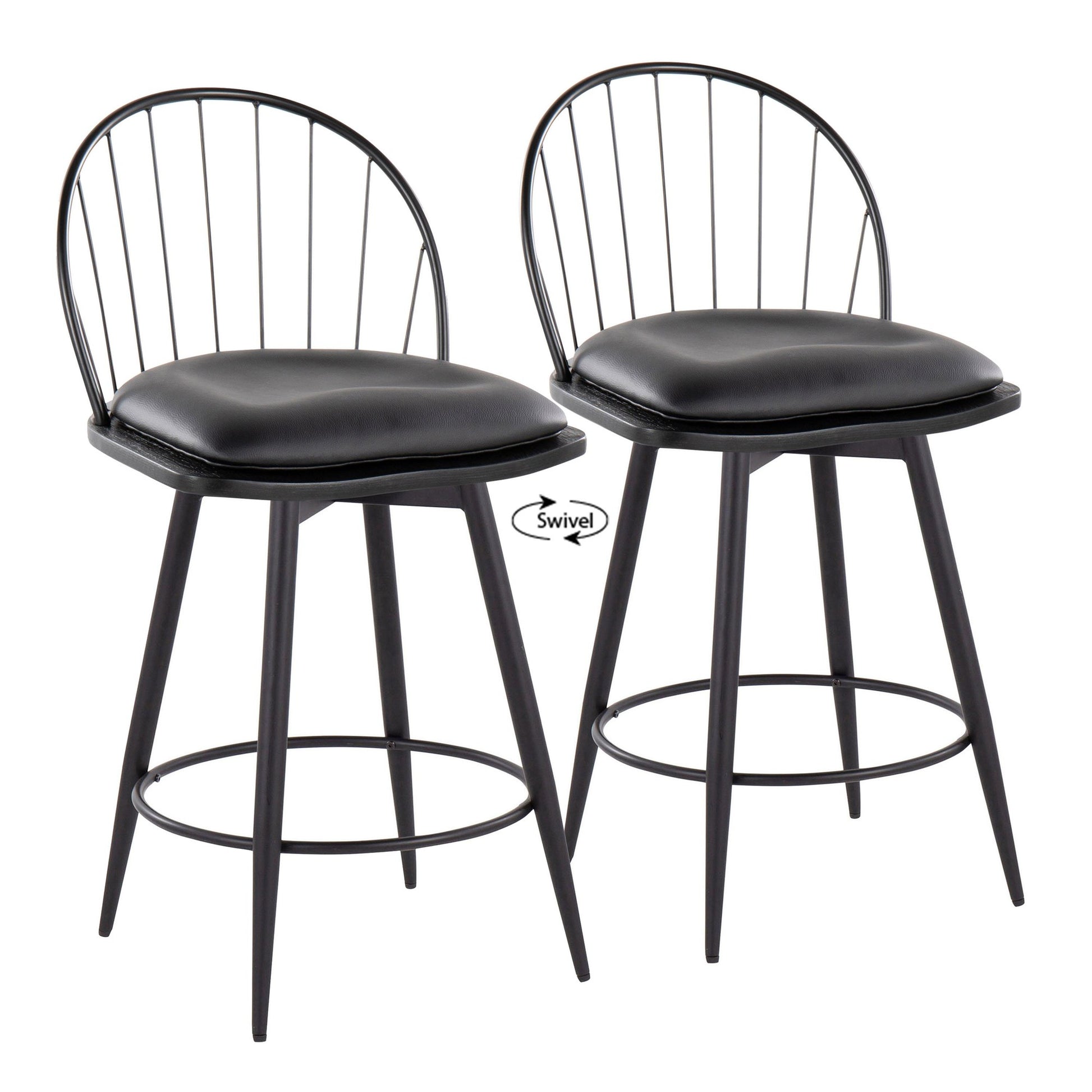 Riley 26" Fixed-Height Counter Stool - Set of 2 Black By LumiSource | Counter Stools | Modishstore - 3