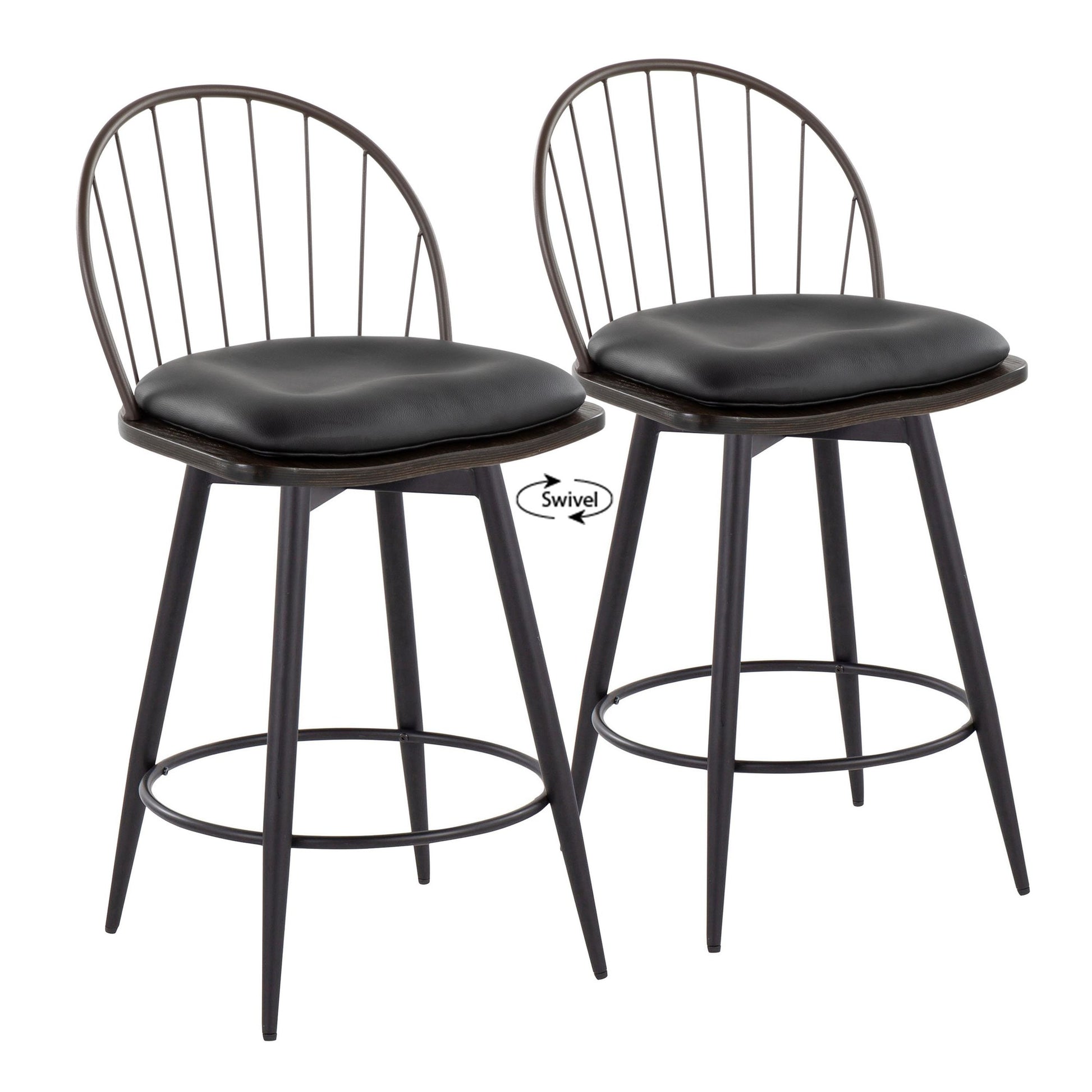 Riley 26" Fixed-Height Counter Stool - Set of 2 Black By LumiSource | Counter Stools | Modishstore - 11