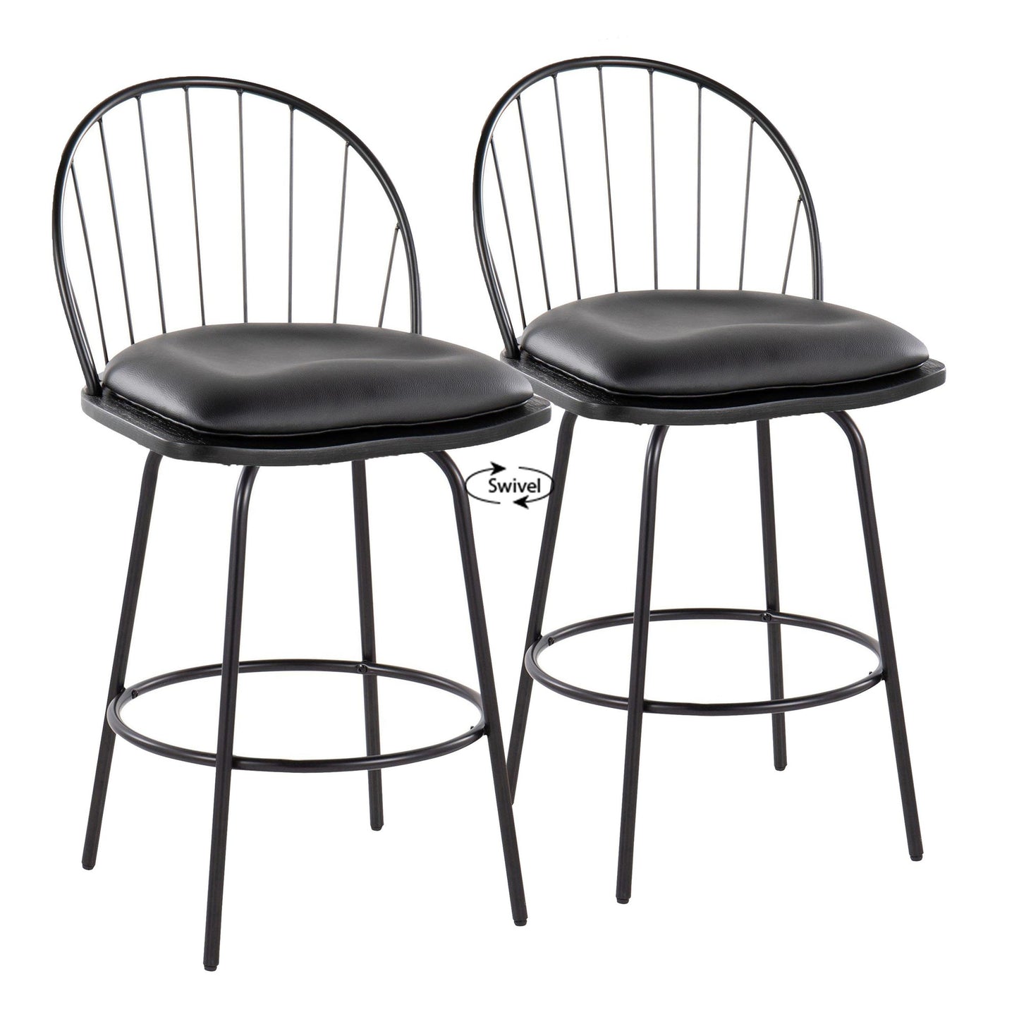 Riley Claire 26" Fixed-Height Counter Stool - Set of 2 Black By LumiSource | Counter Stools | Modishstore - 3