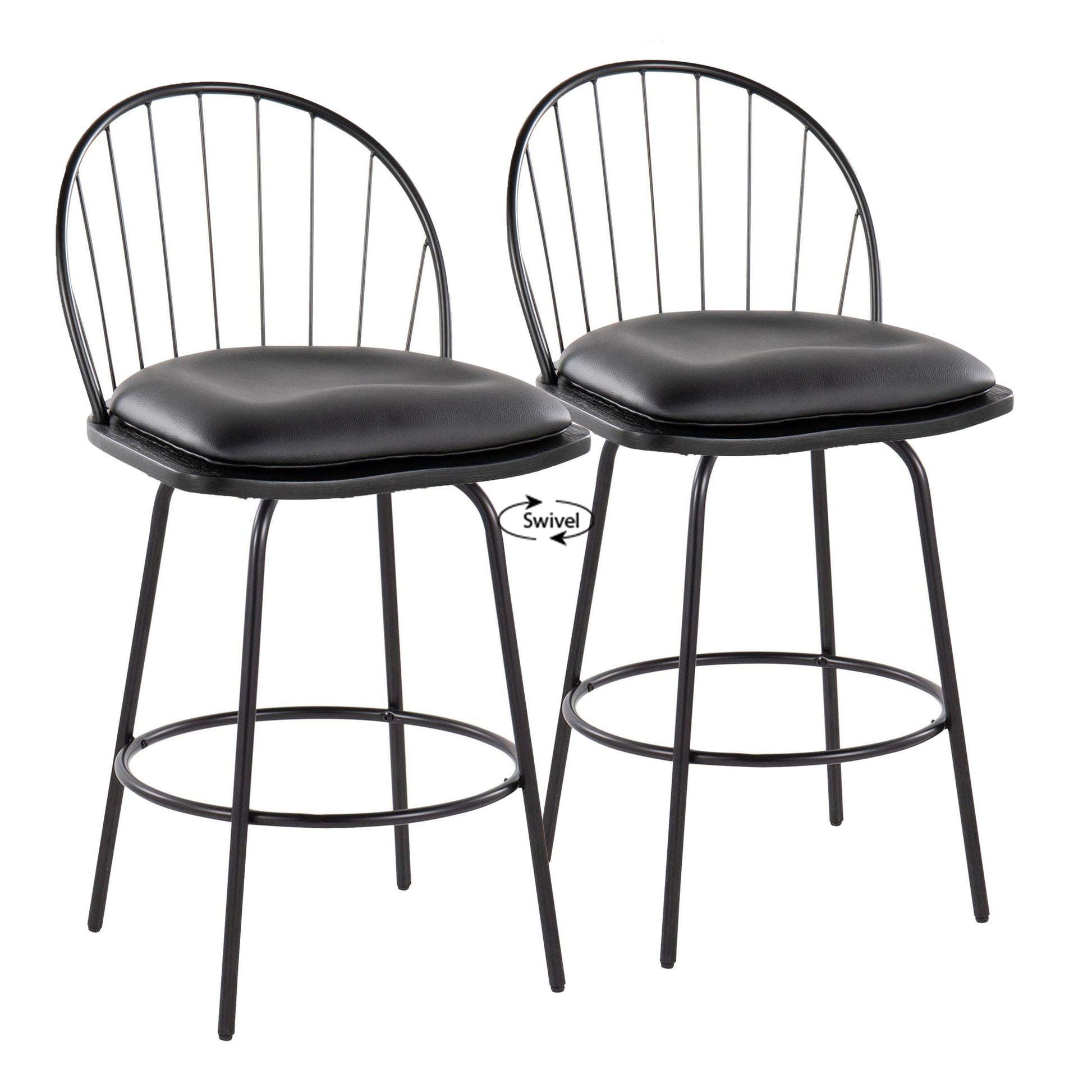 Riley Claire 26" Fixed-Height Counter Stool - Set of 2 Black By LumiSource | Counter Stools | Modishstore - 3