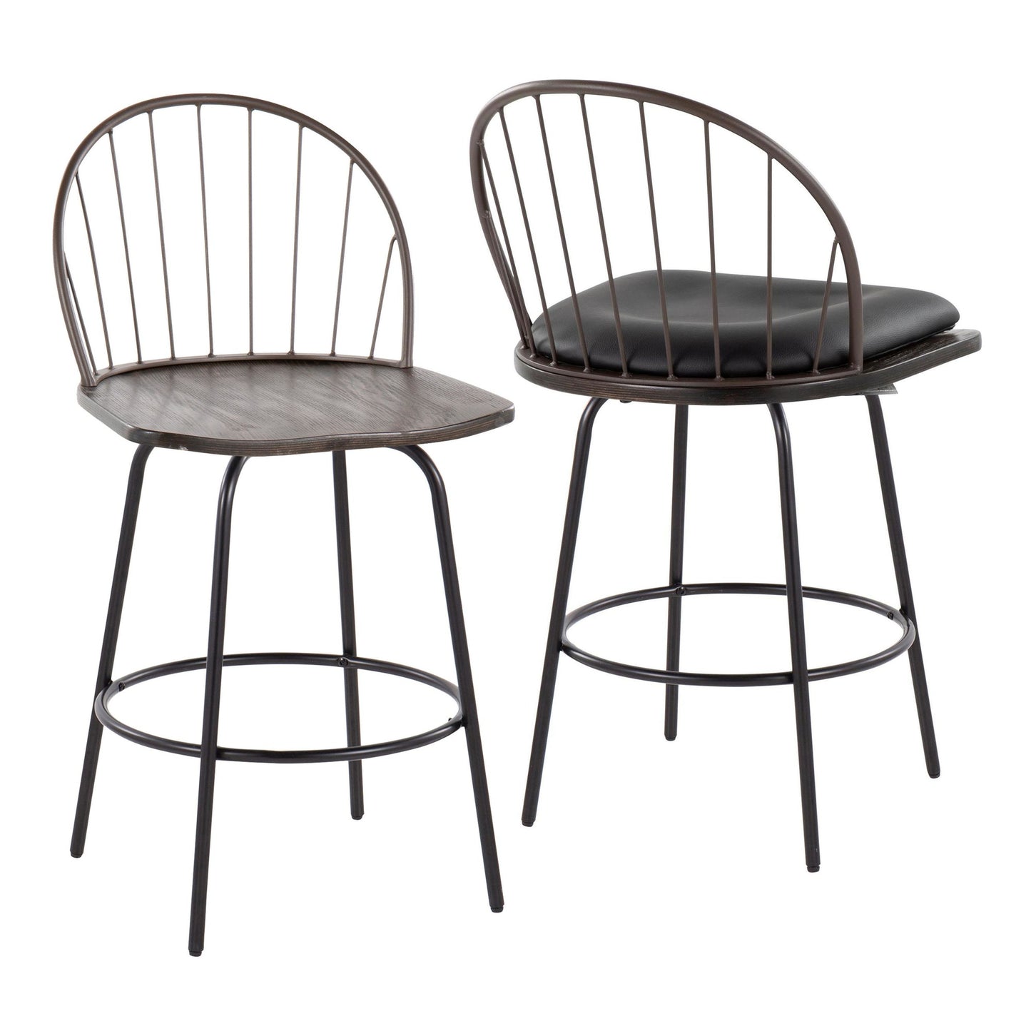 Riley Claire 26" Fixed-Height Counter Stool - Set of 2 Black By LumiSource | Counter Stools | Modishstore - 18