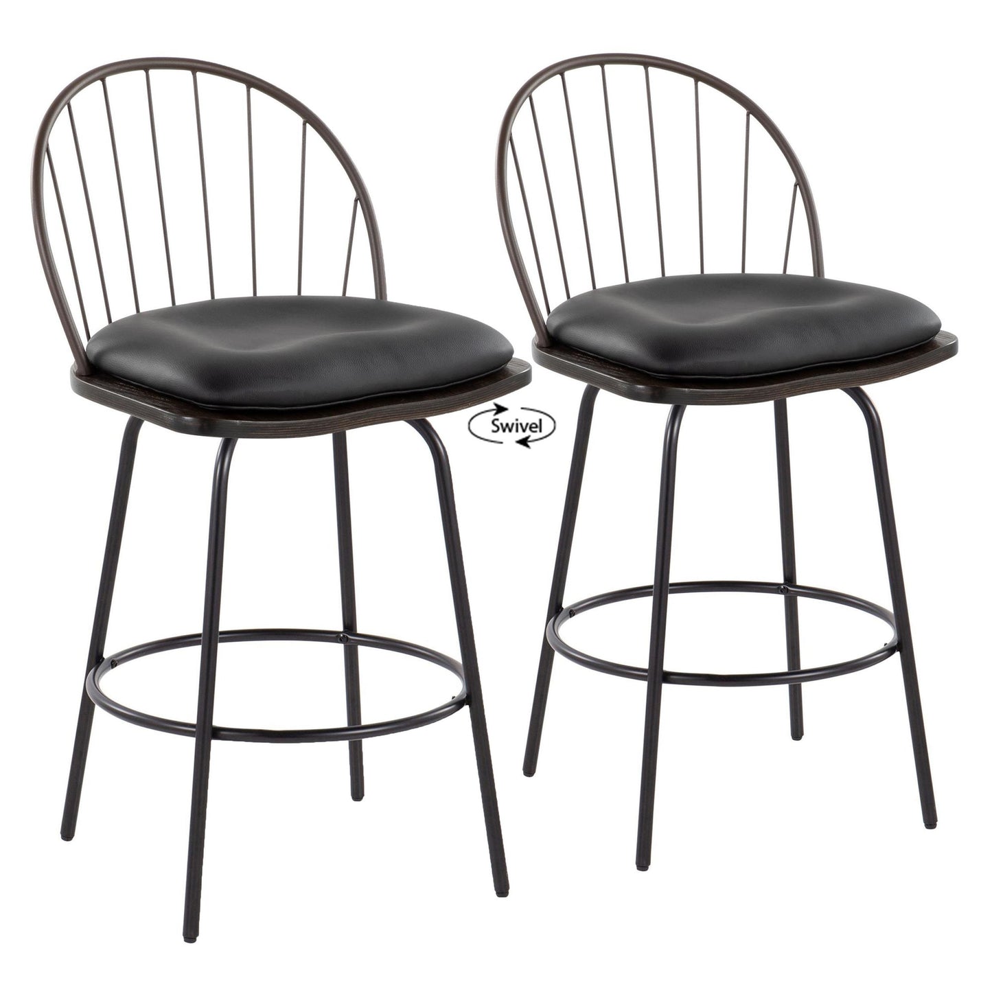 Riley Claire 26" Fixed-Height Counter Stool - Set of 2 Black By LumiSource | Counter Stools | Modishstore - 12