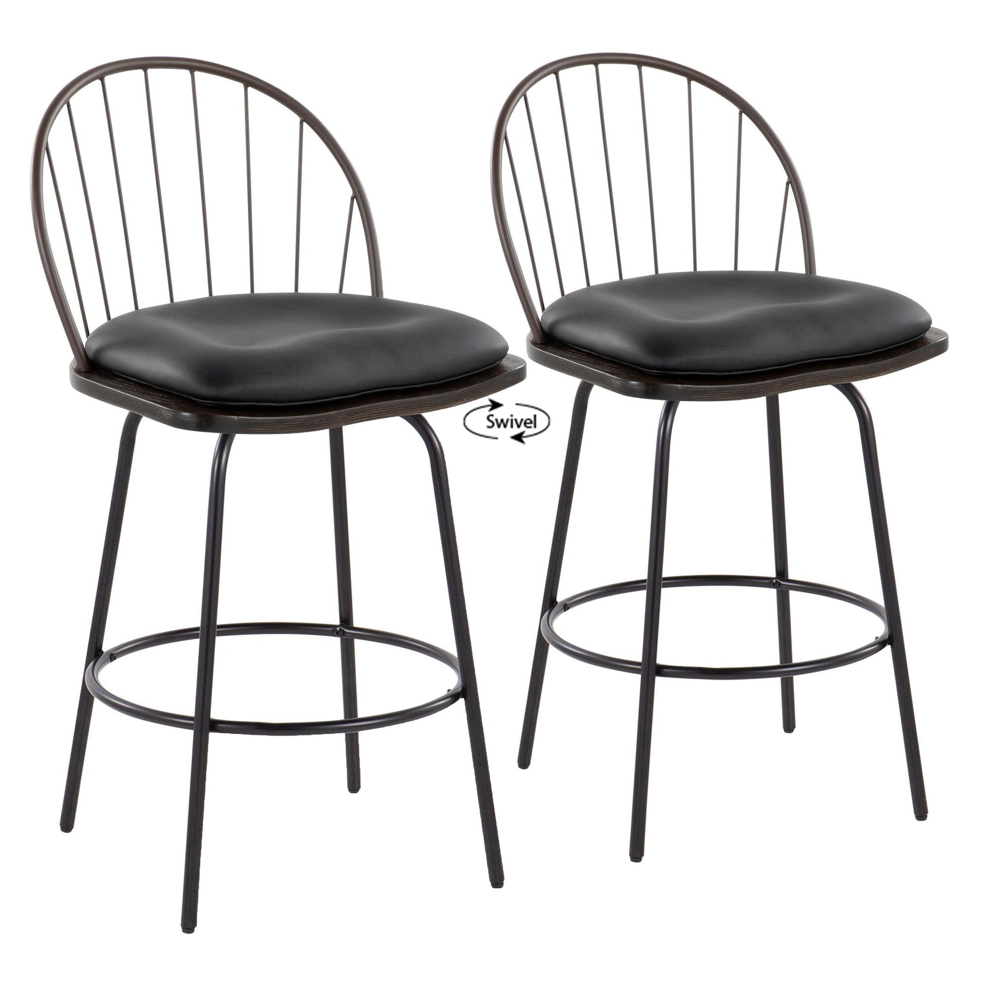 Riley Claire 26" Fixed-Height Counter Stool - Set of 2 Black By LumiSource | Counter Stools | Modishstore - 12