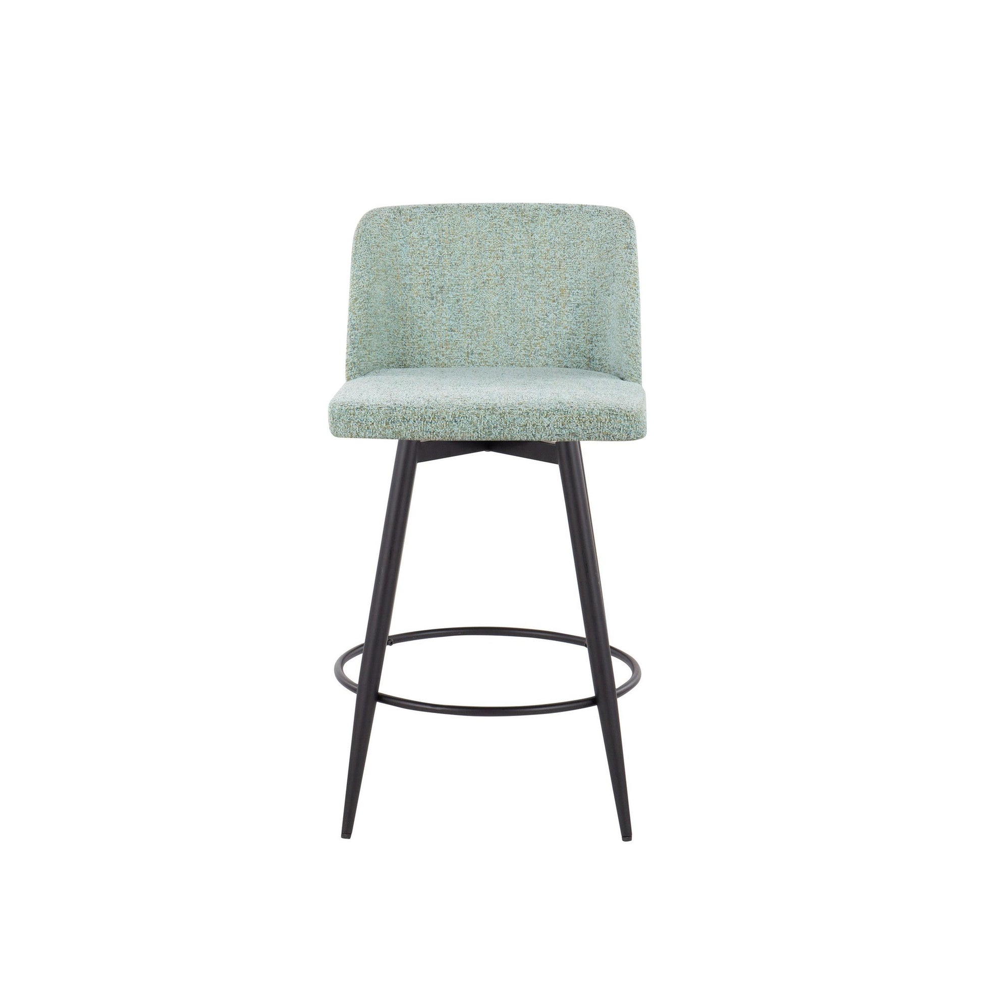 Toriano 26" Contemporary Fixed Height Counter Stool with Swivel in Light Green Fabric and Black Metal with Round Footrest By LumiSource - Set of 2 | Counter Stools | Modishstore - 2