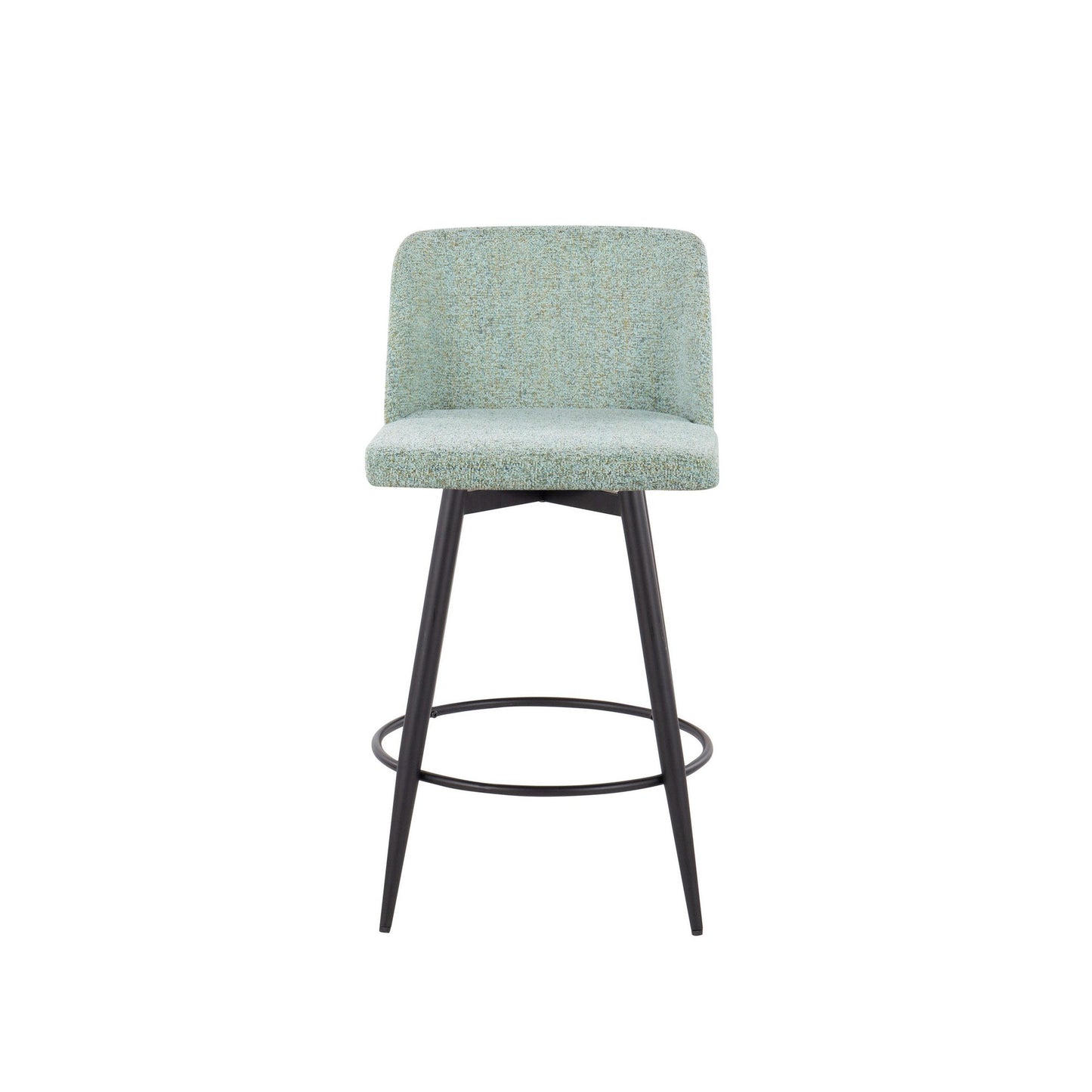 Toriano 26" Contemporary Fixed Height Counter Stool with Swivel in Light Green Fabric and Black Metal with Round Footrest By LumiSource - Set of 2 | Counter Stools | Modishstore - 2