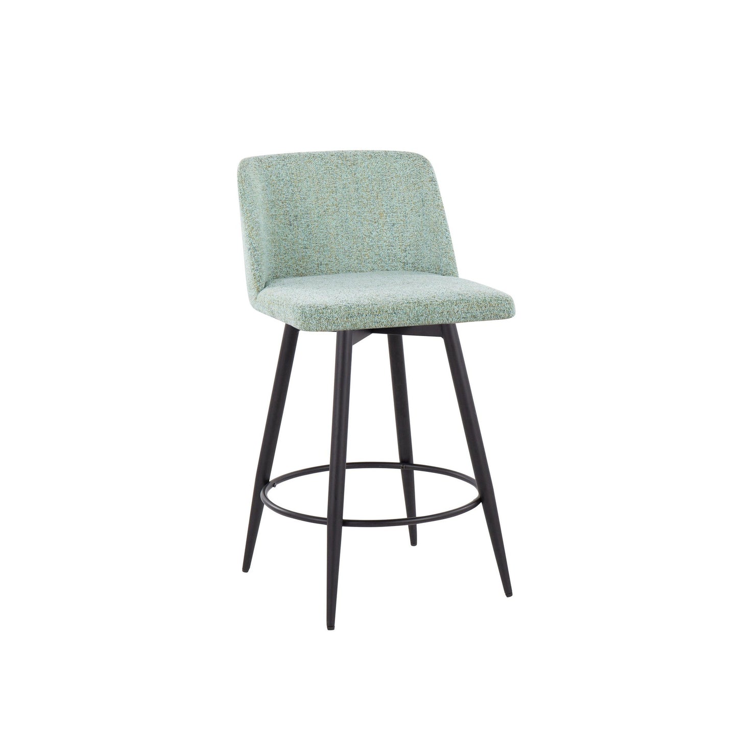 Toriano 26" Contemporary Fixed Height Counter Stool with Swivel in Light Green Fabric and Black Metal with Round Footrest By LumiSource - Set of 2 | Counter Stools | Modishstore - 3
