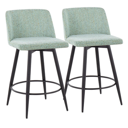 Toriano 26" Contemporary Fixed Height Counter Stool with Swivel in Light Green Fabric and Black Metal with Round Footrest By LumiSource - Set of 2 | Counter Stools | Modishstore