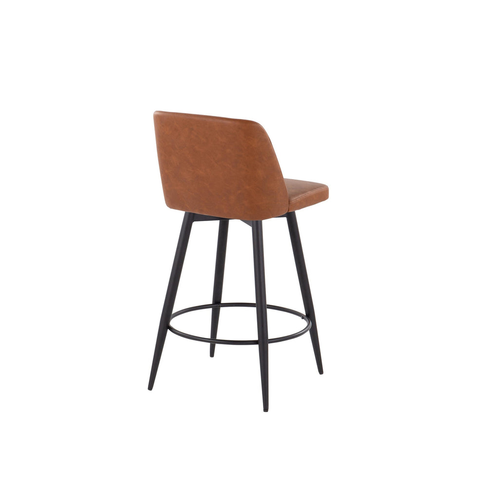 Toriano 26" Contemporary Fixed Height Counter Stool with Swivel in Camel Faux Leather and Black Metal with Round Footrest By LumiSource - Set of 2 | Counter Stools | Modishstore - 5