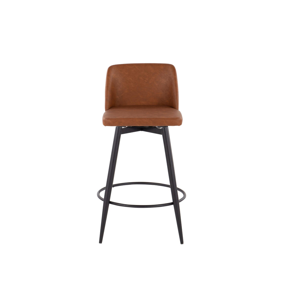 Toriano 26" Contemporary Fixed Height Counter Stool with Swivel in Camel Faux Leather and Black Metal with Round Footrest By LumiSource - Set of 2 | Counter Stools | Modishstore - 2
