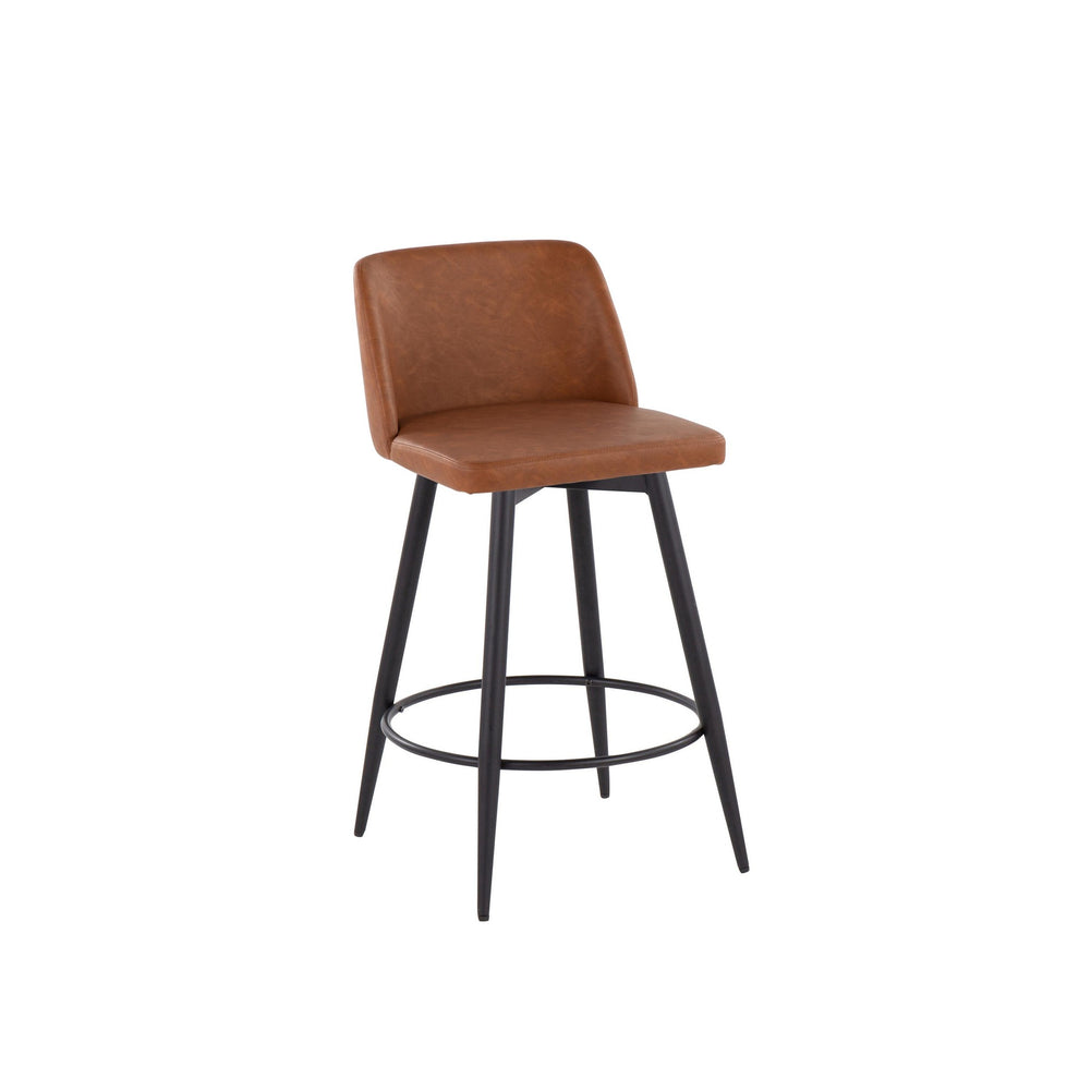 Toriano 26" Contemporary Fixed Height Counter Stool with Swivel in Camel Faux Leather and Black Metal with Round Footrest By LumiSource - Set of 2 | Counter Stools | Modishstore - 3