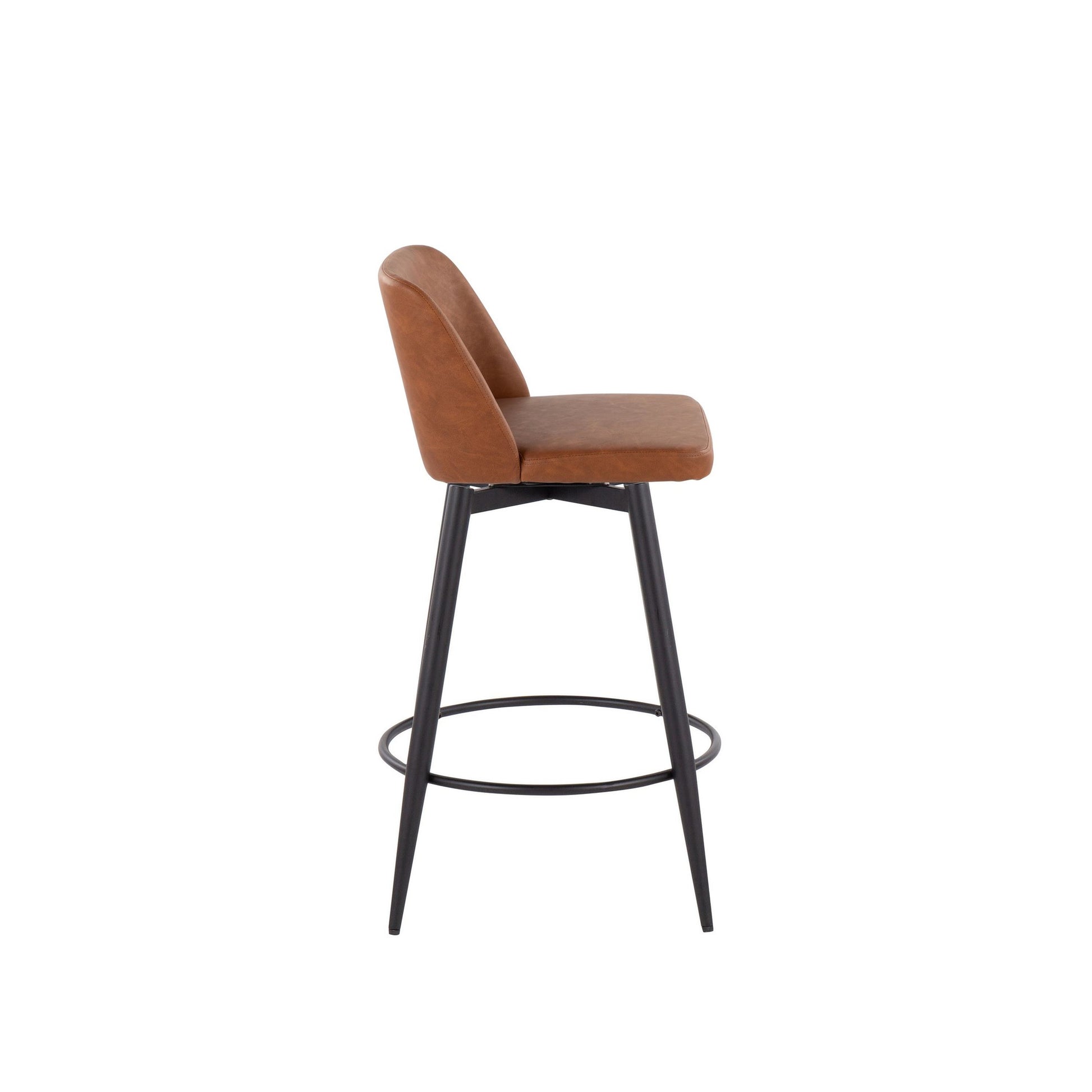 Toriano 26" Contemporary Fixed Height Counter Stool with Swivel in Camel Faux Leather and Black Metal with Round Footrest By LumiSource - Set of 2 | Counter Stools | Modishstore - 4