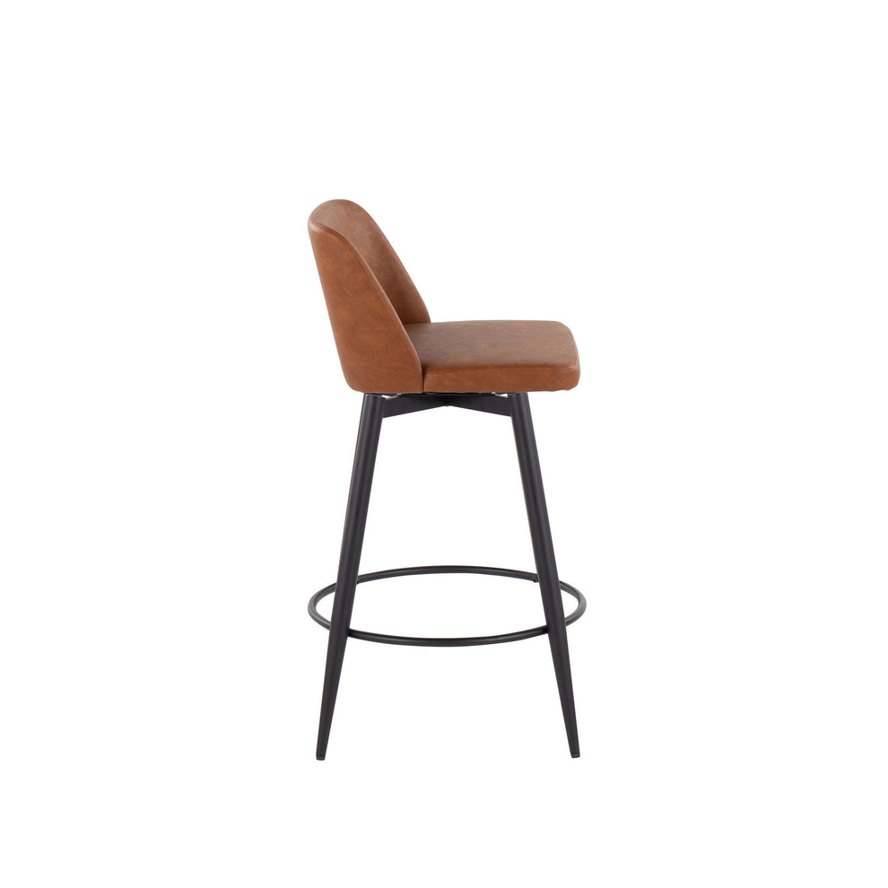 Toriano 26" Contemporary Fixed Height Counter Stool with Swivel in Camel Faux Leather and Black Metal with Round Footrest By LumiSource - Set of 2 | Counter Stools | Modishstore - 4