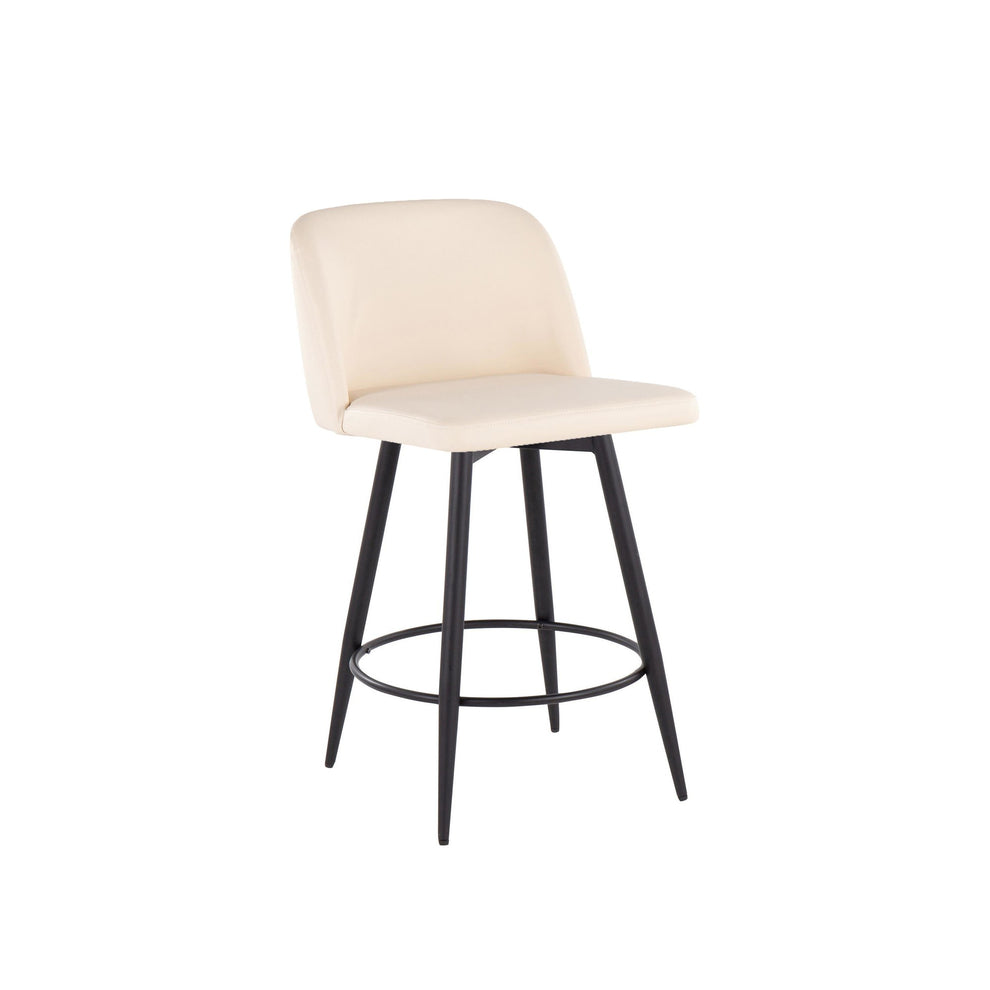 Toriano 26" Contemporary Fixed Height Counter Stool with Swivel in Camel Faux Leather and Black Metal with Round Footrest By LumiSource - Set of 2 | Counter Stools | Modishstore - 9