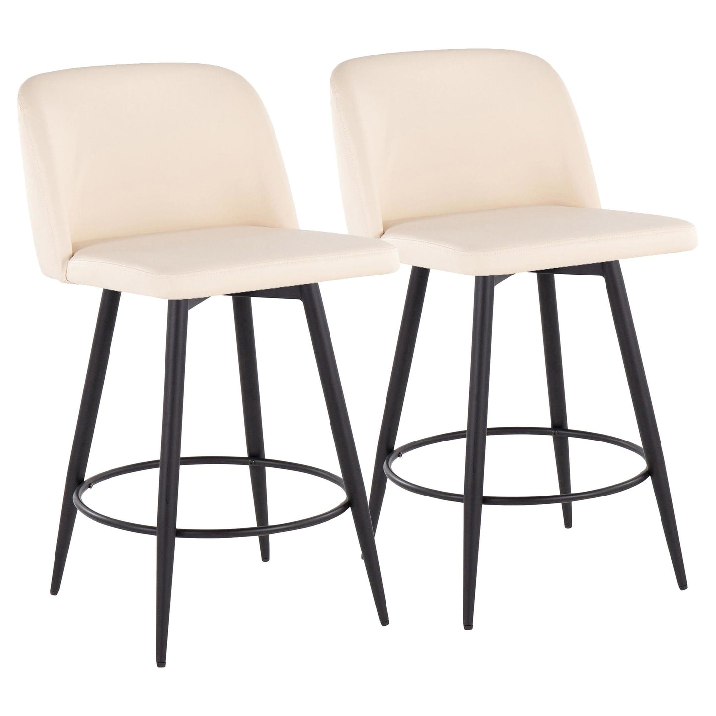 Toriano 26" Contemporary Fixed Height Counter Stool with Swivel in Camel Faux Leather and Black Metal with Round Footrest By LumiSource - Set of 2 | Counter Stools | Modishstore - 7