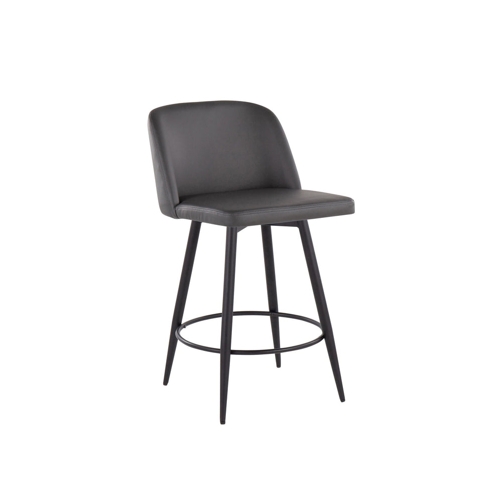 Toriano 26" Contemporary Fixed Height Counter Stool with Swivel in Camel Faux Leather and Black Metal with Round Footrest By LumiSource - Set of 2 | Counter Stools | Modishstore - 15
