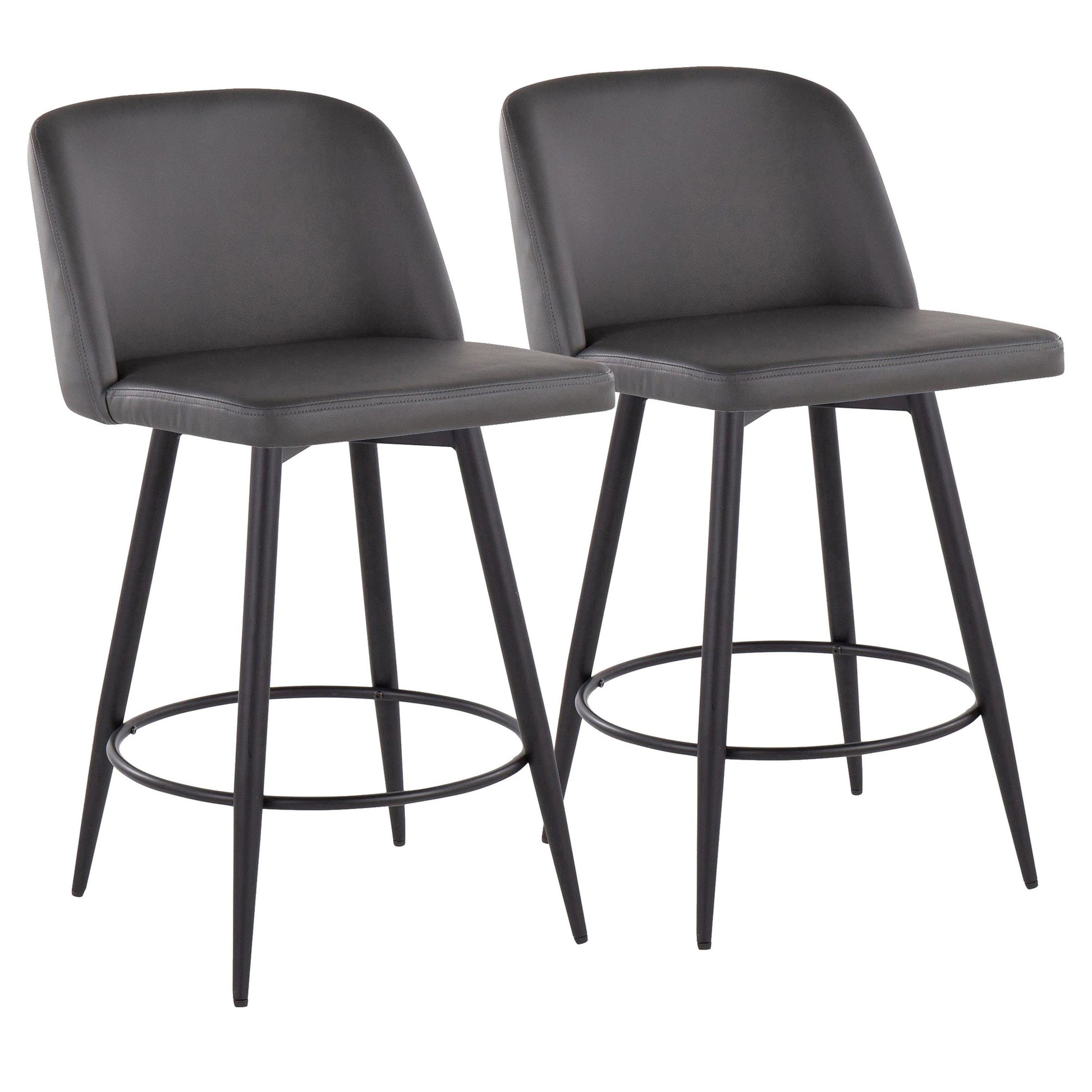 Toriano 26" Contemporary Fixed Height Counter Stool with Swivel in Camel Faux Leather and Black Metal with Round Footrest By LumiSource - Set of 2 | Counter Stools | Modishstore - 13