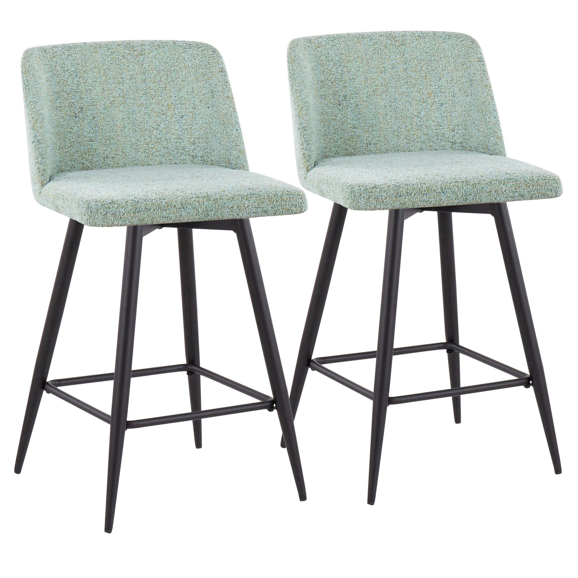 Toriano 26" Contemporary Fixed Height Counter Stool with Swivel in Light Green Fabric and Black Metal with Square Footrest By LumiSource - Set of 2 | Counter Stools | Modishstore