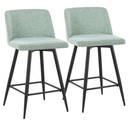 Toriano 26" Contemporary Fixed Height Counter Stool with Swivel in Light Green Fabric and Black Metal with Square Footrest By LumiSource - Set of 2 | Counter Stools | Modishstore