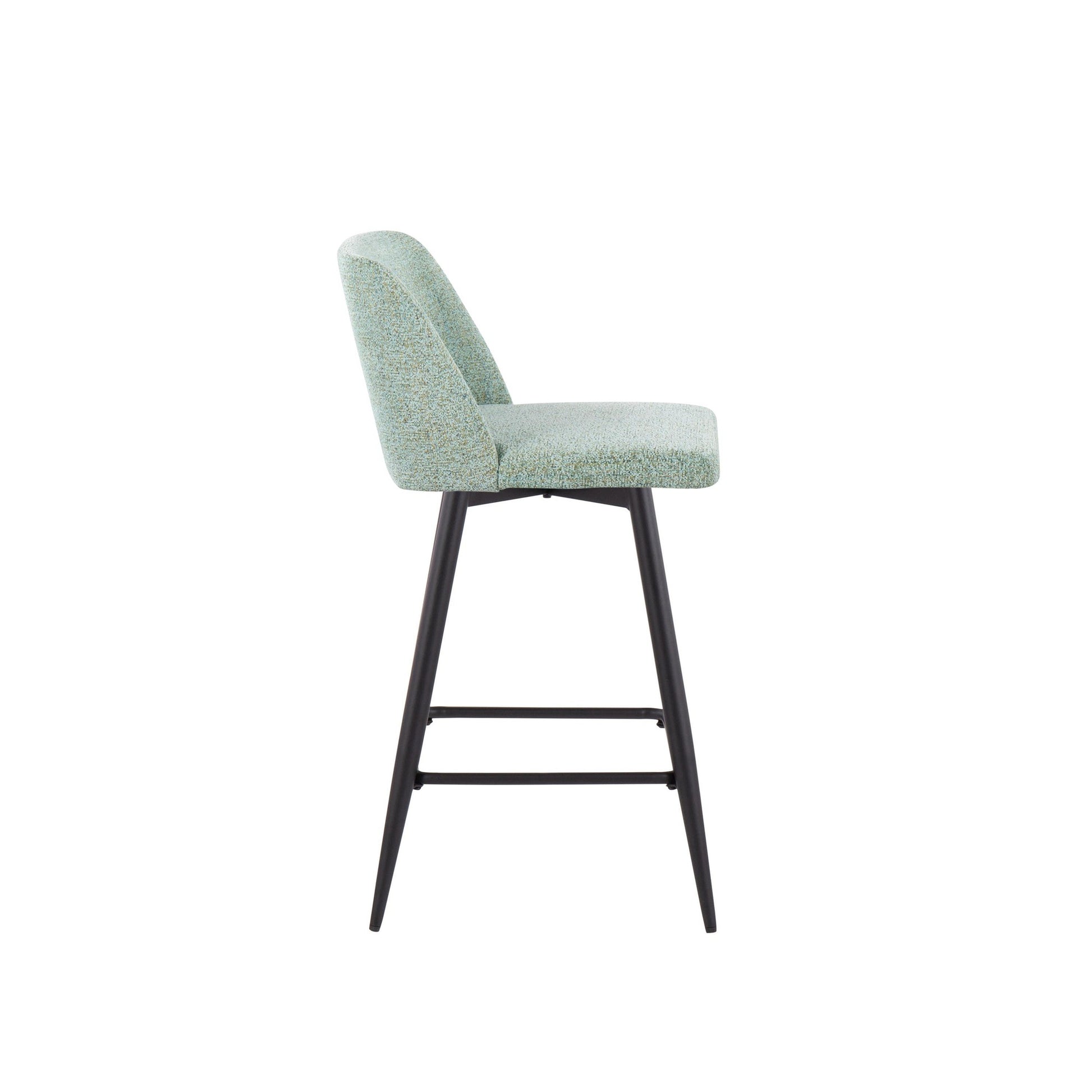 Toriano 26" Contemporary Fixed Height Counter Stool with Swivel in Light Green Fabric and Black Metal with Square Footrest By LumiSource - Set of 2 | Counter Stools | Modishstore - 4