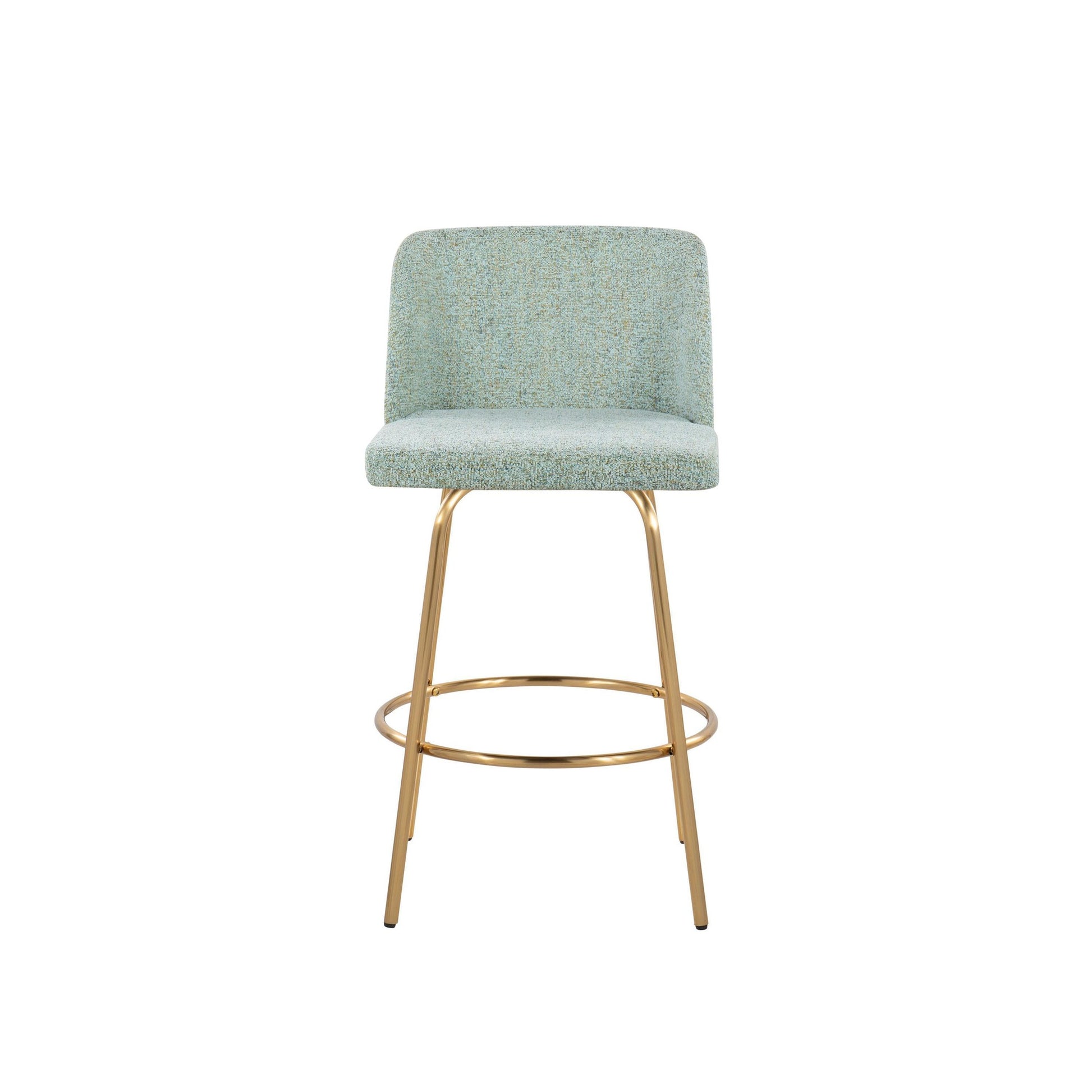 Toriano 26" Contemporary Fixed Height Counter Stool with Swivel in Light Green Fabric and Gold Metal with Round Footrest By LumiSource - Set of 2 | Counter Stools | Modishstore - 2
