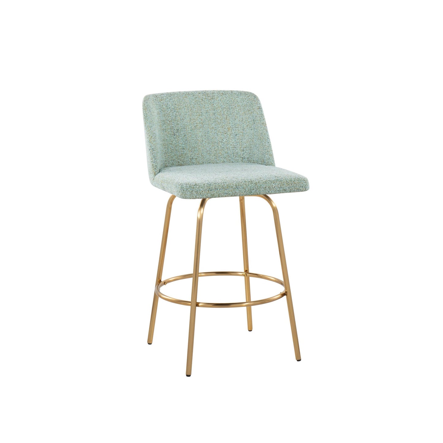 Toriano 26" Contemporary Fixed Height Counter Stool with Swivel in Light Green Fabric and Gold Metal with Round Footrest By LumiSource - Set of 2 | Counter Stools | Modishstore - 3