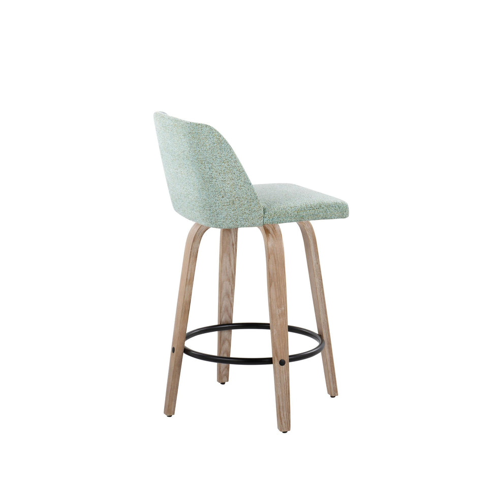 Toriano 26" Contemporary Fixed Height Counter Stool with Swivel in Light Grey Wood and Grey Noise Fabric with Round Black Metal Footrest By LumiSource - Set of 2 | Counter Stools | Modishstore - 9