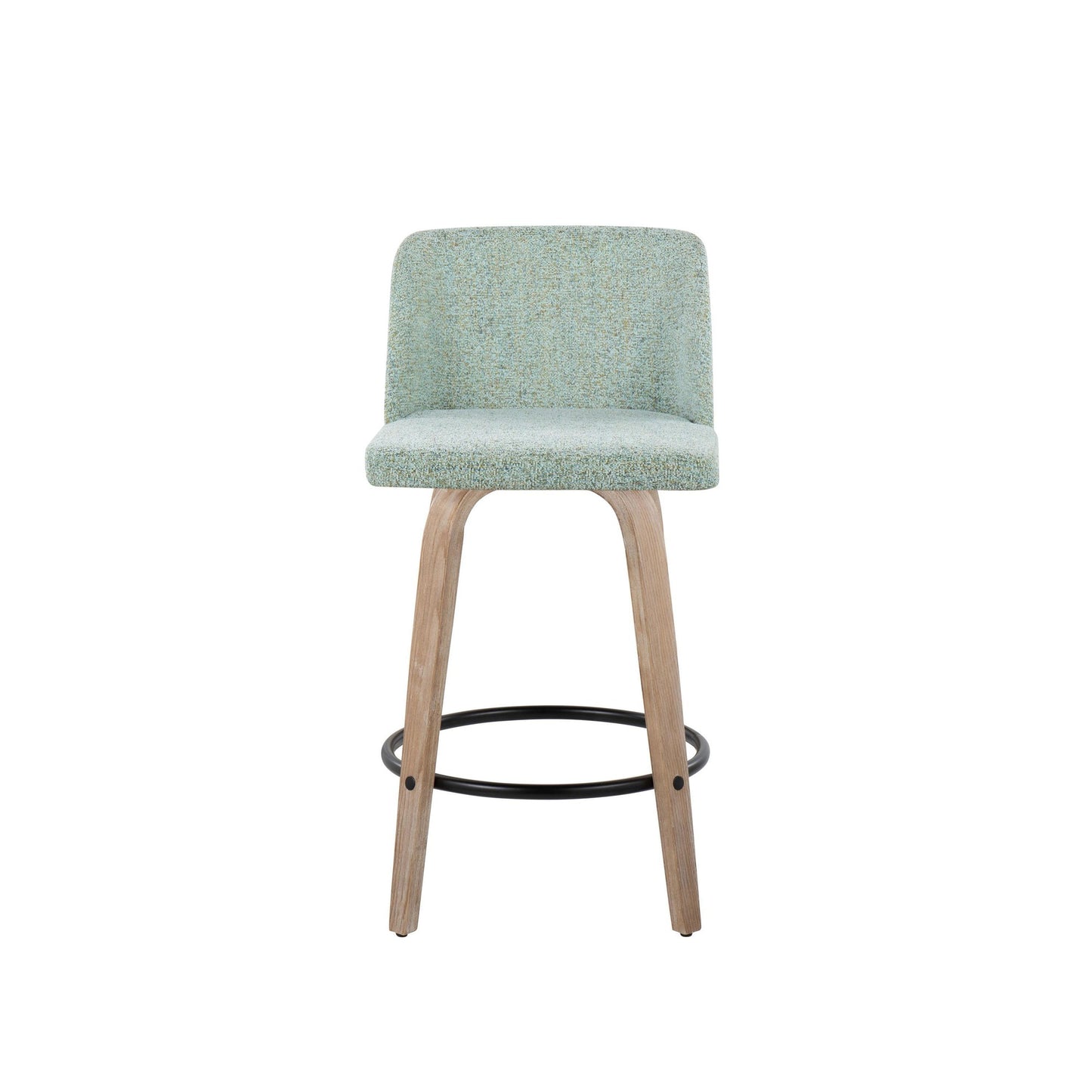 Toriano 26" Contemporary Fixed Height Counter Stool with Swivel in Light Grey Wood and Grey Noise Fabric with Round Black Metal Footrest By LumiSource - Set of 2 | Counter Stools | Modishstore - 5