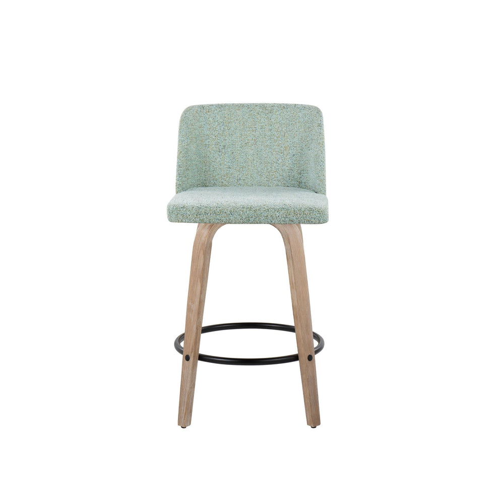 Toriano 26" Contemporary Fixed Height Counter Stool with Swivel in Light Grey Wood and Grey Noise Fabric with Round Black Metal Footrest By LumiSource - Set of 2 | Counter Stools | Modishstore - 5