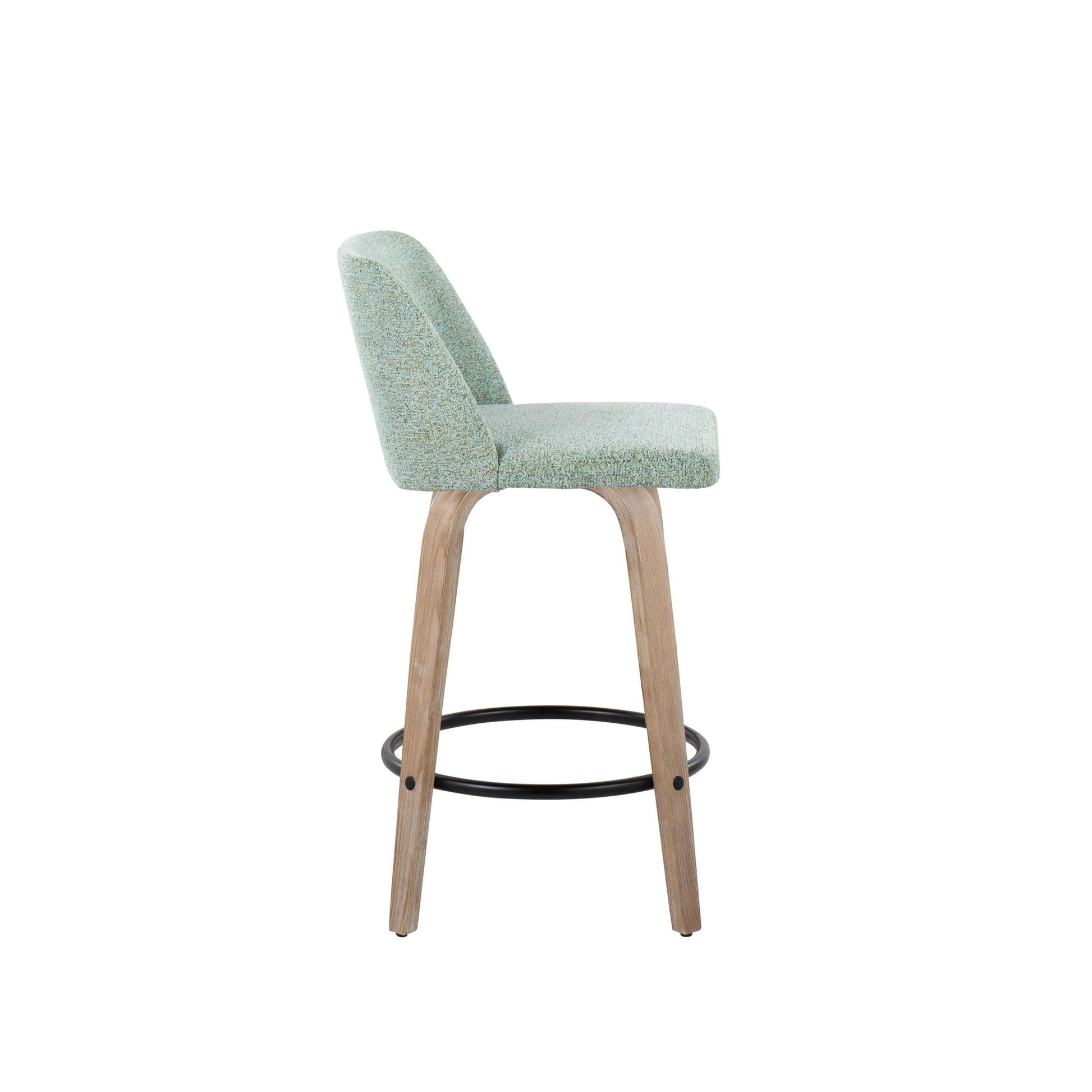 Toriano 26" Contemporary Fixed Height Counter Stool with Swivel in Light Grey Wood and Grey Noise Fabric with Round Black Metal Footrest By LumiSource - Set of 2 | Counter Stools | Modishstore - 8