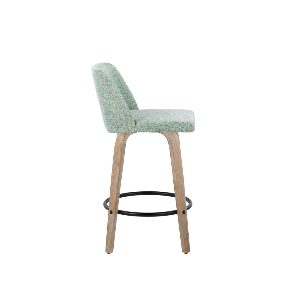 Toriano 26" Contemporary Fixed Height Counter Stool with Swivel in Light Grey Wood and Grey Noise Fabric with Round Black Metal Footrest By LumiSource - Set of 2 | Counter Stools | Modishstore - 8
