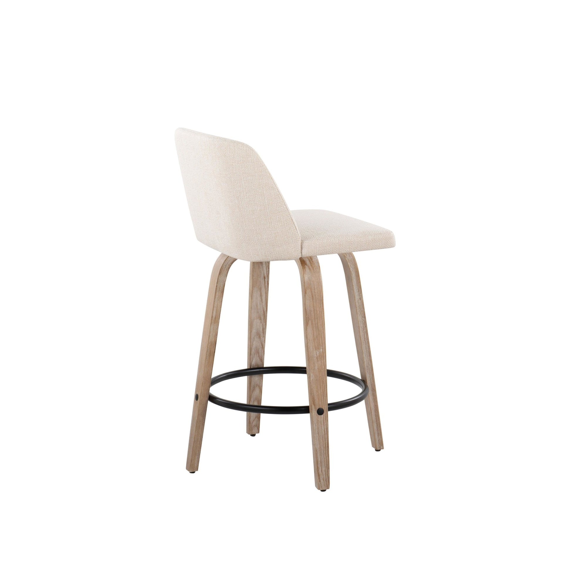 Toriano 26" Contemporary Fixed Height Counter Stool with Swivel in Light Grey Wood and Grey Noise Fabric with Round Black Metal Footrest By LumiSource - Set of 2 | Counter Stools | Modishstore - 16