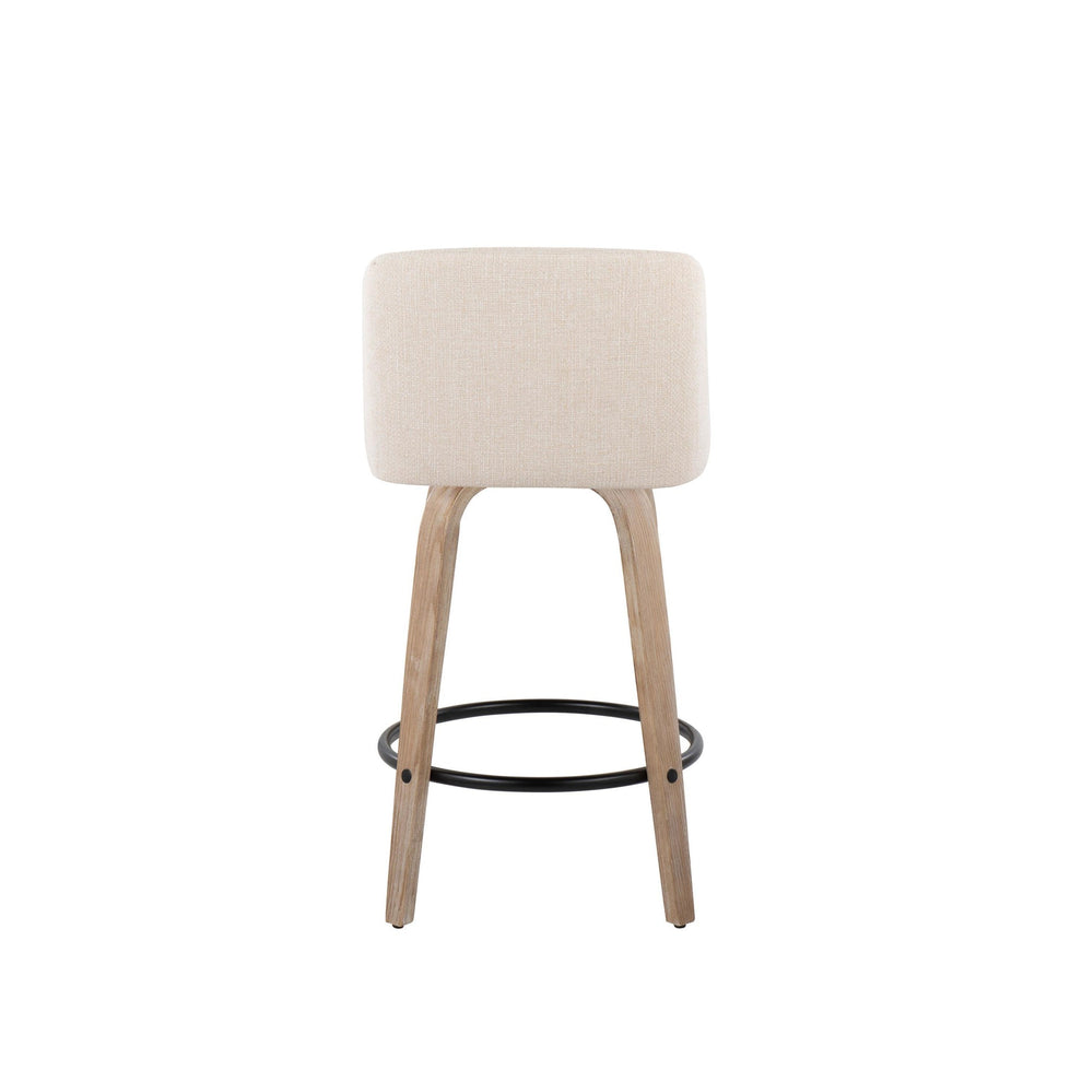 Toriano 26" Contemporary Fixed Height Counter Stool with Swivel in Light Grey Wood and Grey Noise Fabric with Round Black Metal Footrest By LumiSource - Set of 2 | Counter Stools | Modishstore - 17