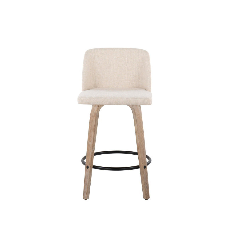 Toriano 26" Contemporary Fixed Height Counter Stool with Swivel in Light Grey Wood and Grey Noise Fabric with Round Black Metal Footrest By LumiSource - Set of 2 | Counter Stools | Modishstore - 12