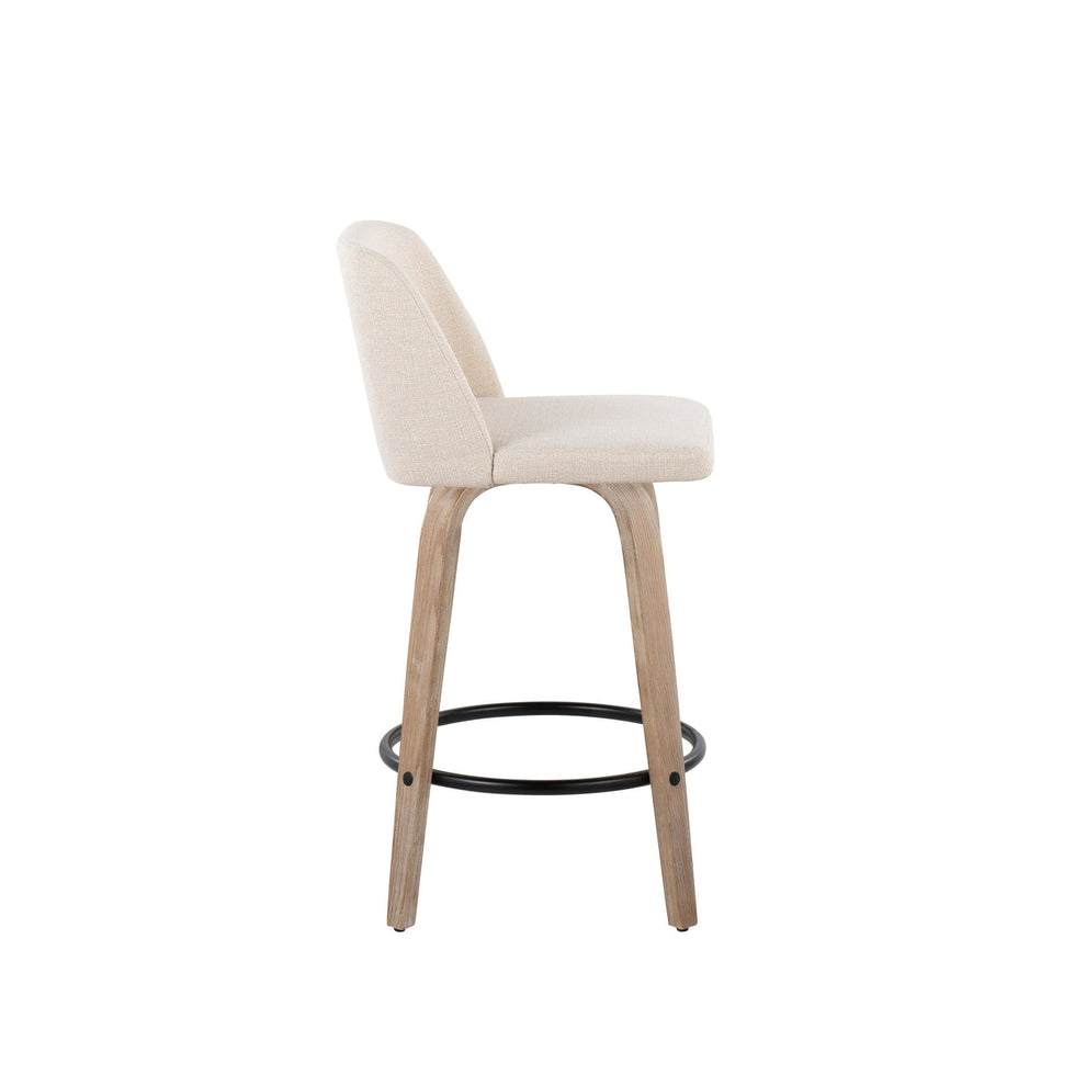 Toriano 26" Contemporary Fixed Height Counter Stool with Swivel in Light Grey Wood and Grey Noise Fabric with Round Black Metal Footrest By LumiSource - Set of 2 | Counter Stools | Modishstore - 15