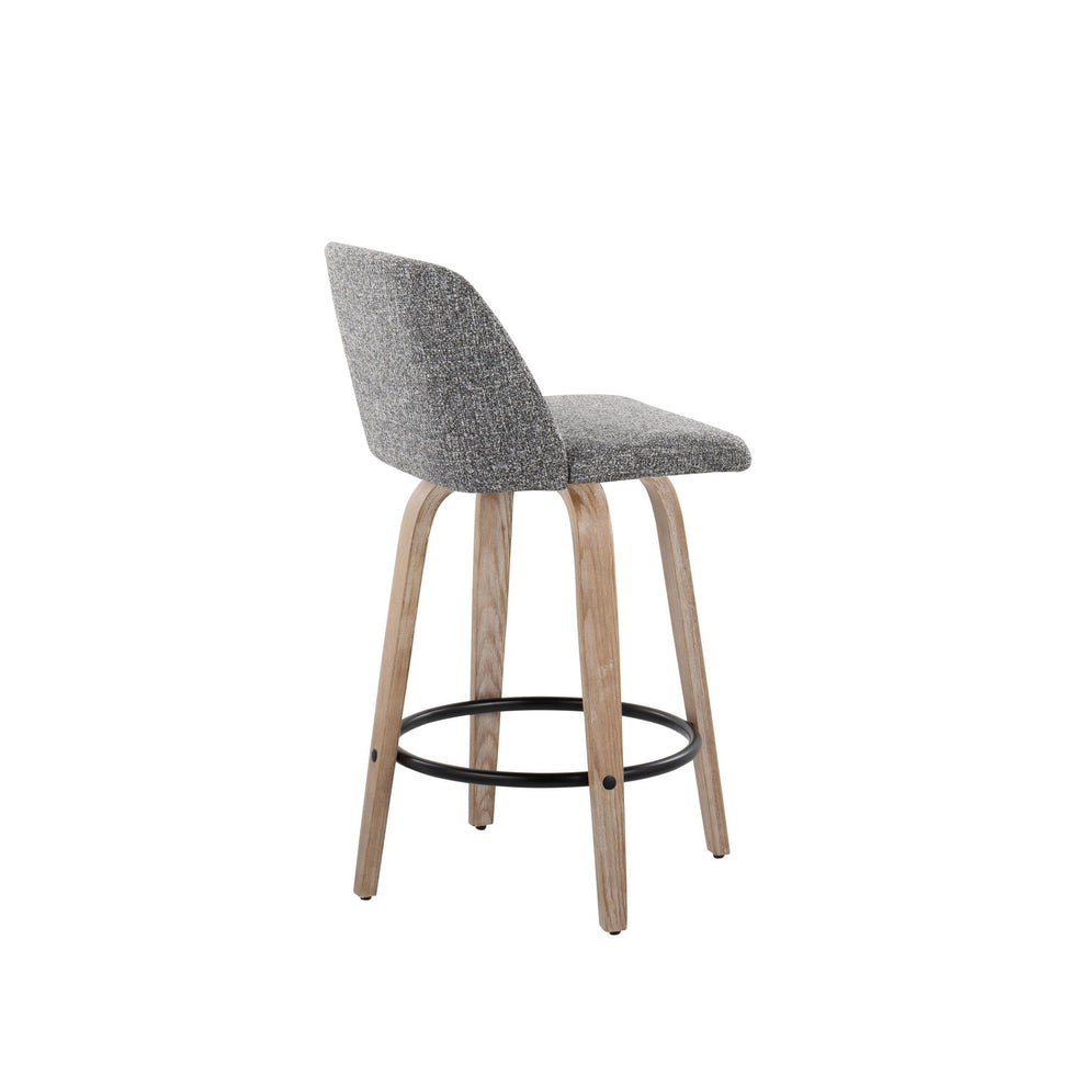 Toriano 26" Contemporary Fixed Height Counter Stool with Swivel in Light Grey Wood and Grey Noise Fabric with Round Black Metal Footrest By LumiSource - Set of 2 | Counter Stools | Modishstore - 23