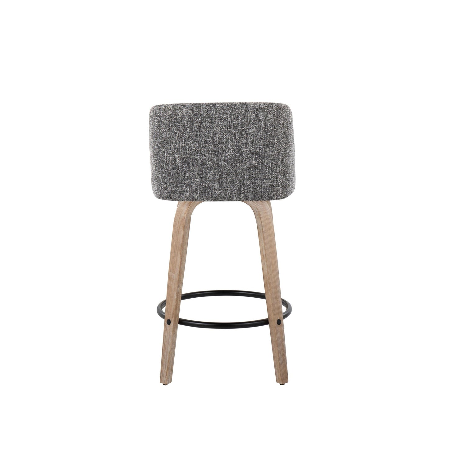 Toriano 26" Contemporary Fixed Height Counter Stool with Swivel in Light Grey Wood and Grey Noise Fabric with Round Black Metal Footrest By LumiSource - Set of 2 | Counter Stools | Modishstore - 24