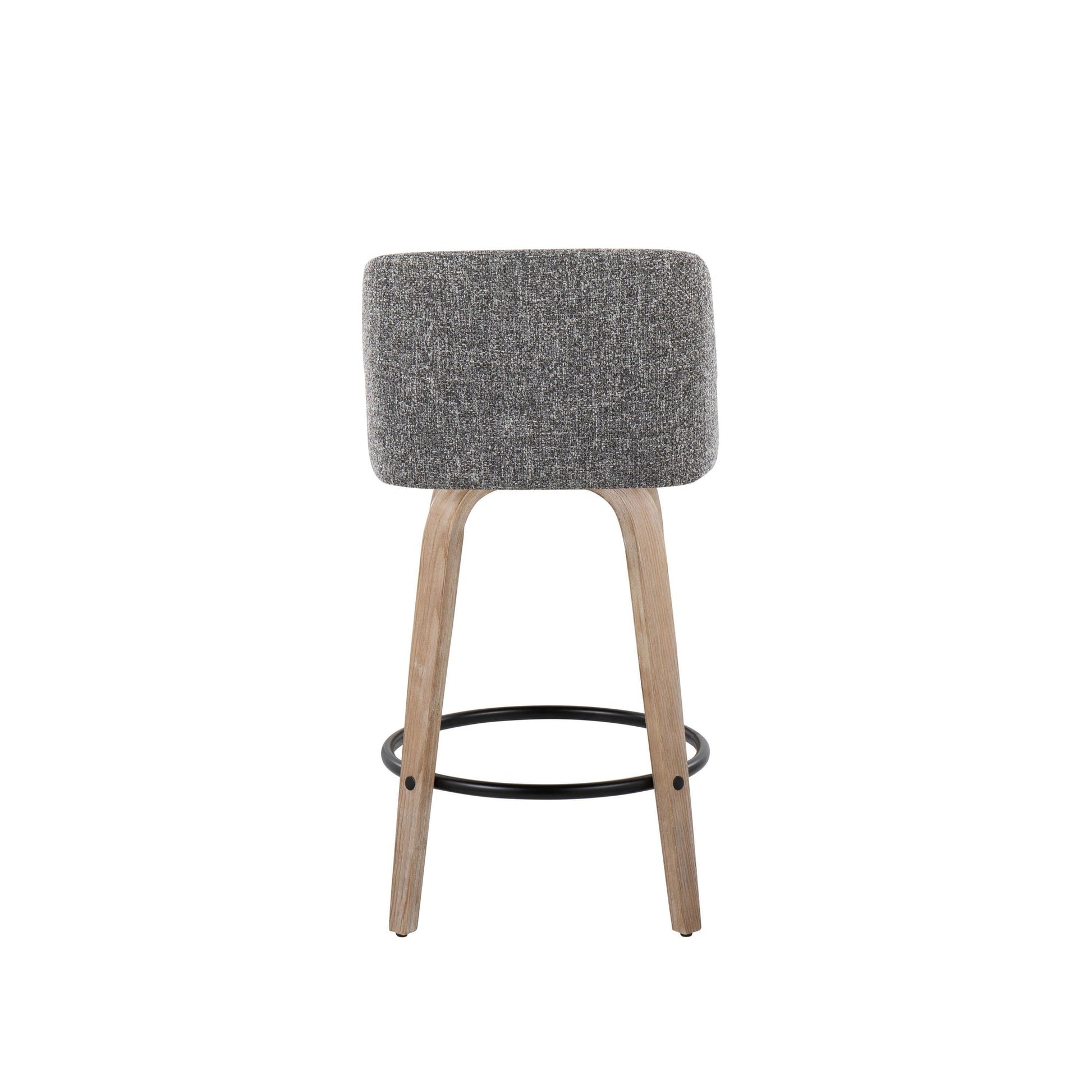 Toriano 26" Contemporary Fixed Height Counter Stool with Swivel in Light Grey Wood and Grey Noise Fabric with Round Black Metal Footrest By LumiSource - Set of 2 | Counter Stools | Modishstore - 24