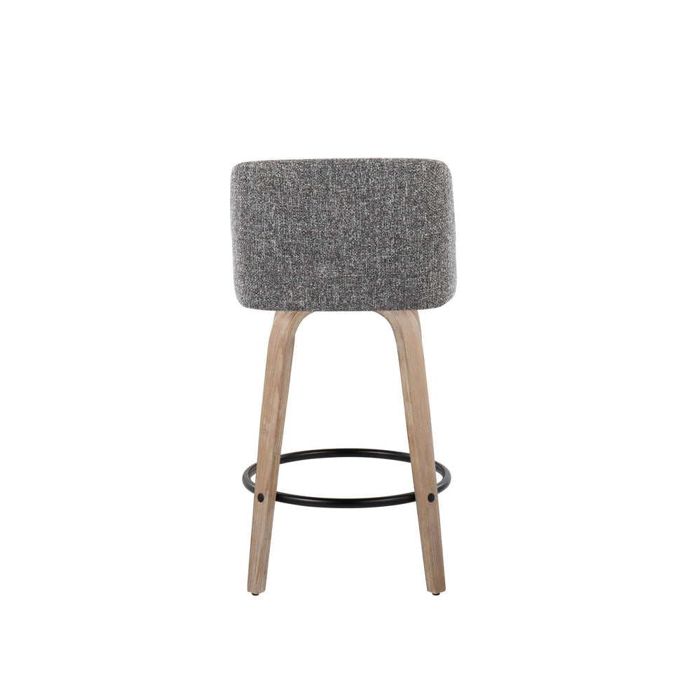 Toriano 26" Contemporary Fixed Height Counter Stool with Swivel in Light Grey Wood and Grey Noise Fabric with Round Black Metal Footrest By LumiSource - Set of 2 | Counter Stools | Modishstore - 24